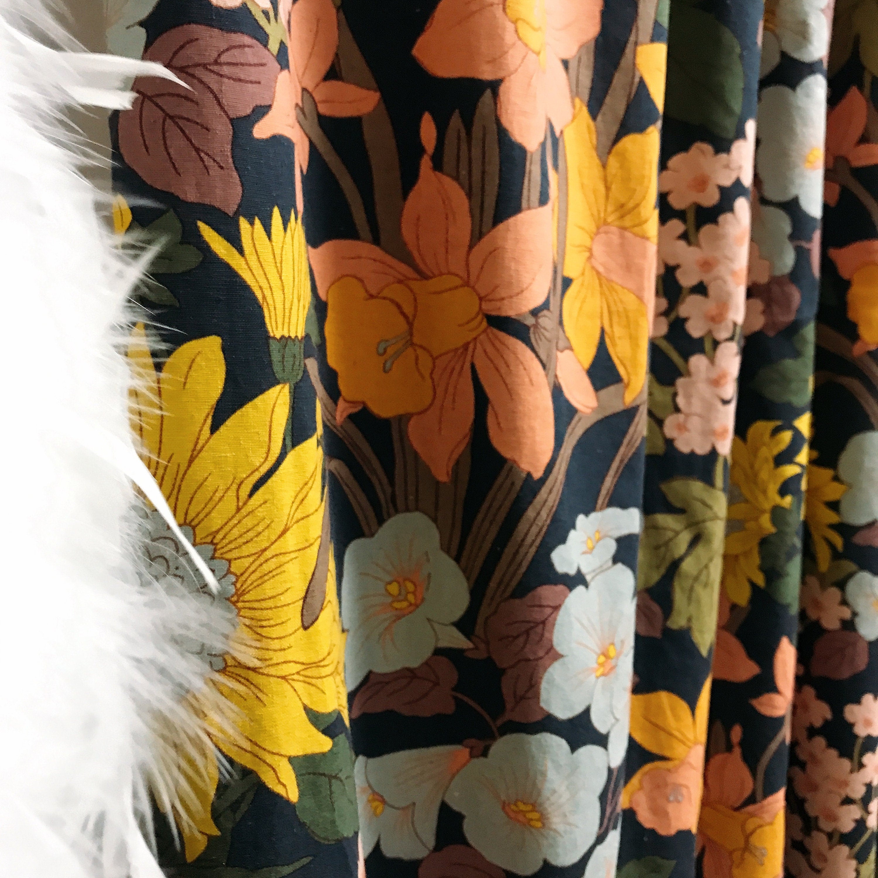 Sunflower Blossom Curtain on Dark Navy