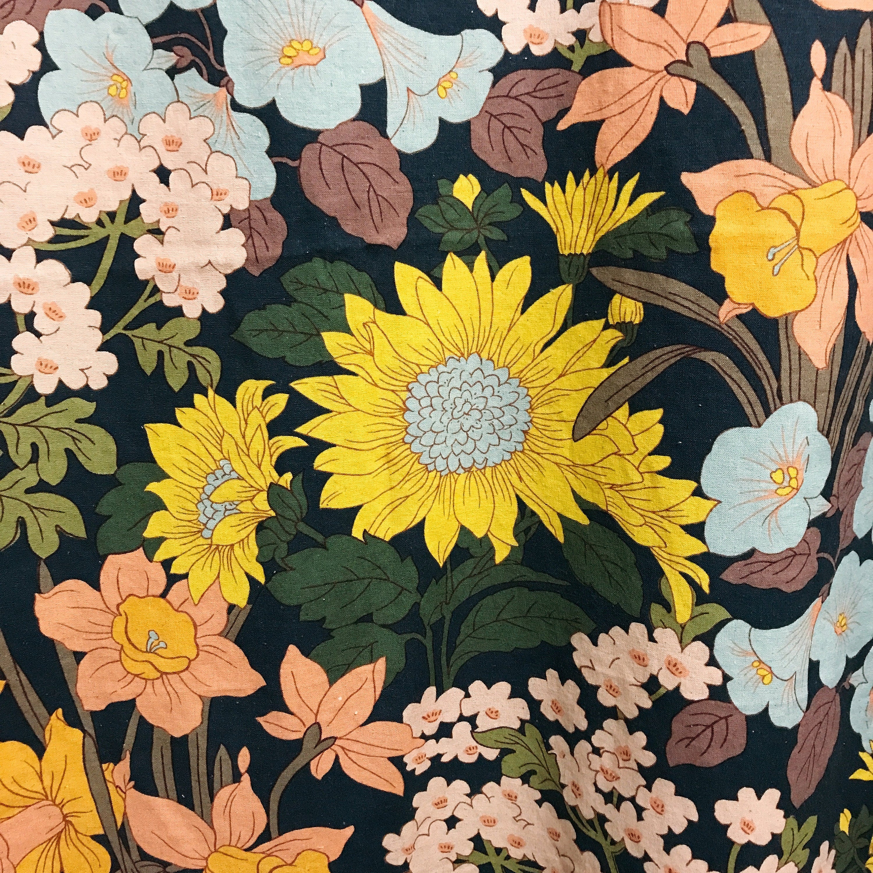 Sunflower Blossom Curtain on Dark Navy