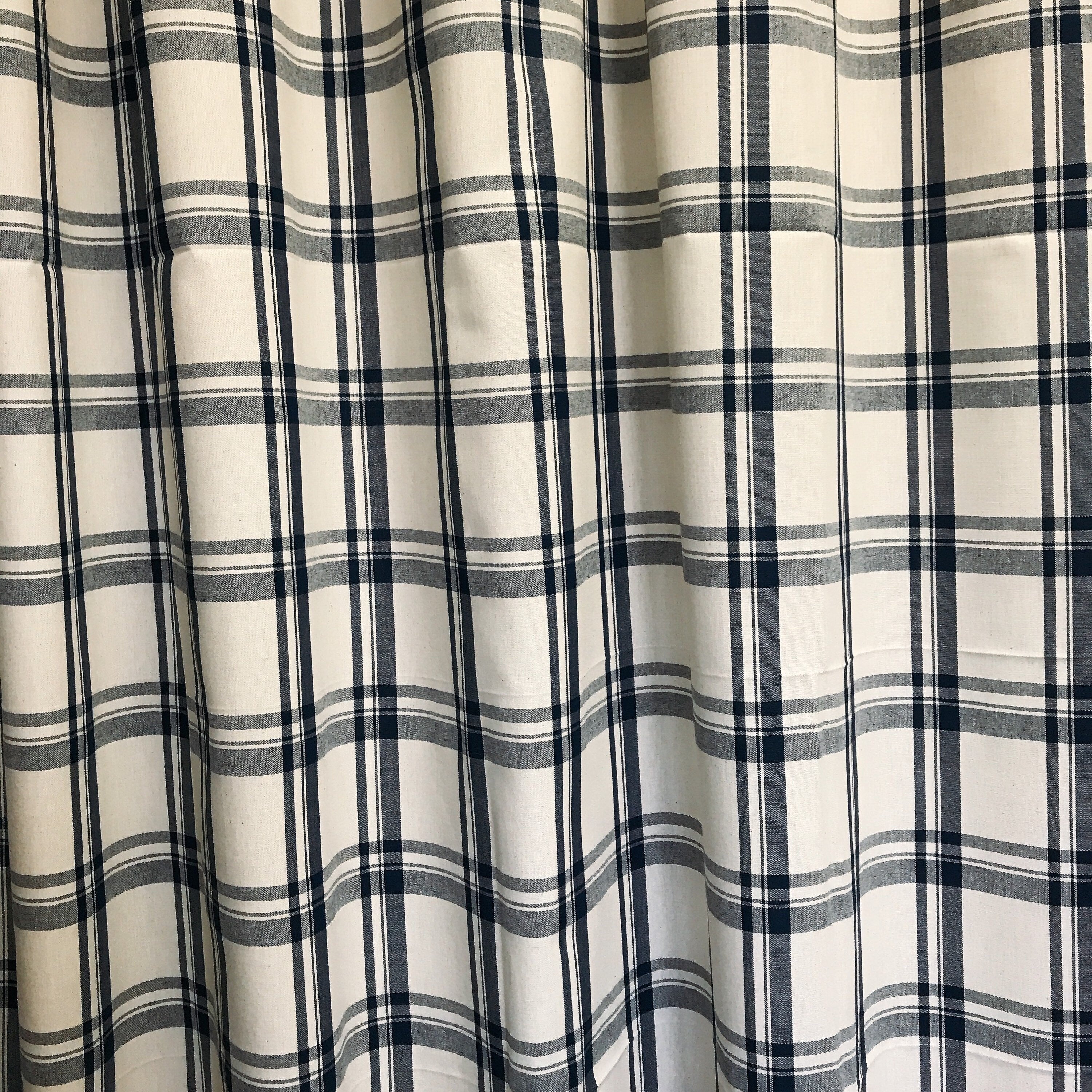 Spruce Blue Check Curtain on Ivory