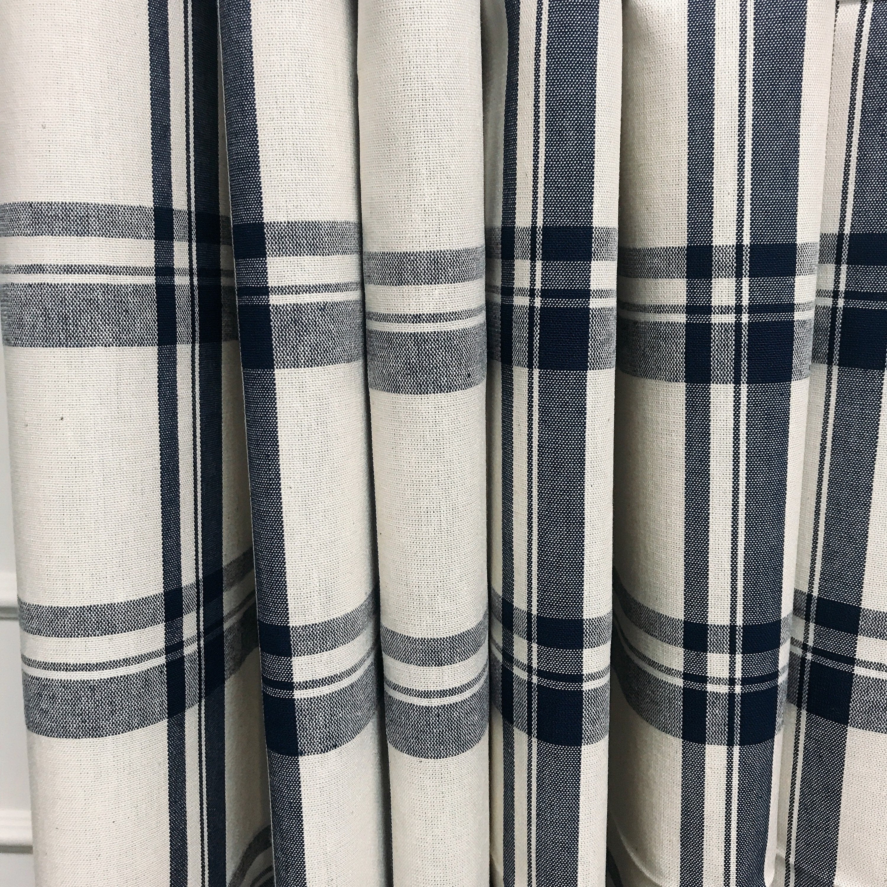 Spruce Blue Check Curtain on Ivory