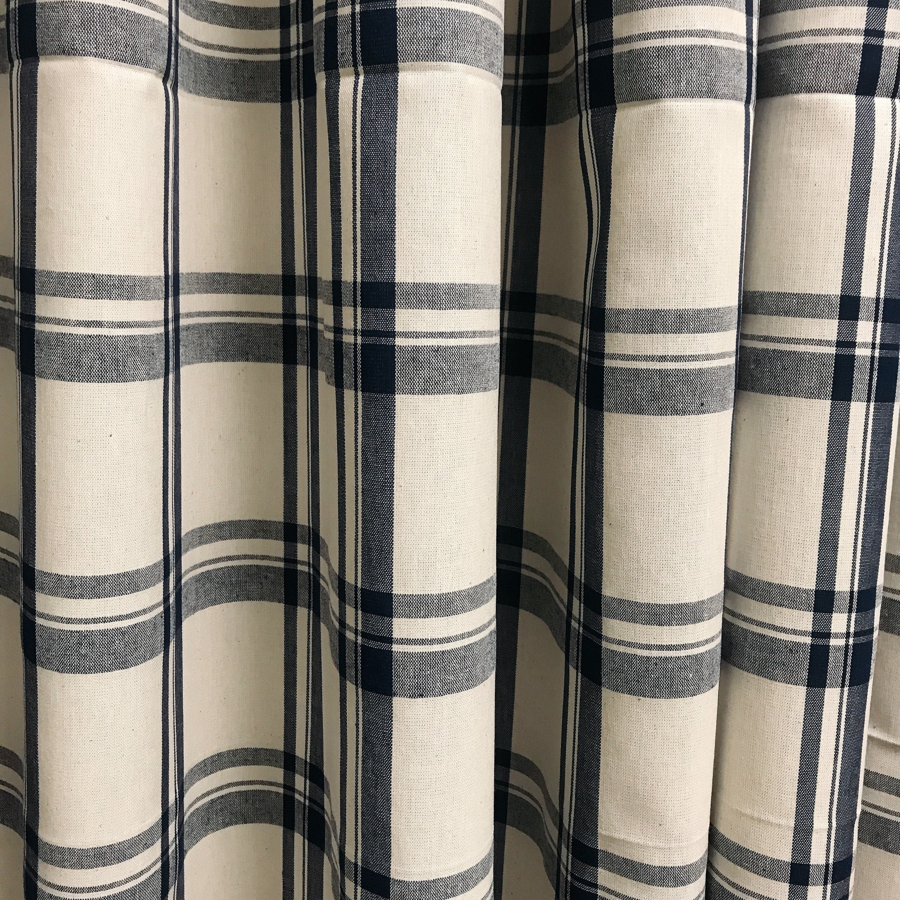 Spruce Blue Check Curtain on Ivory