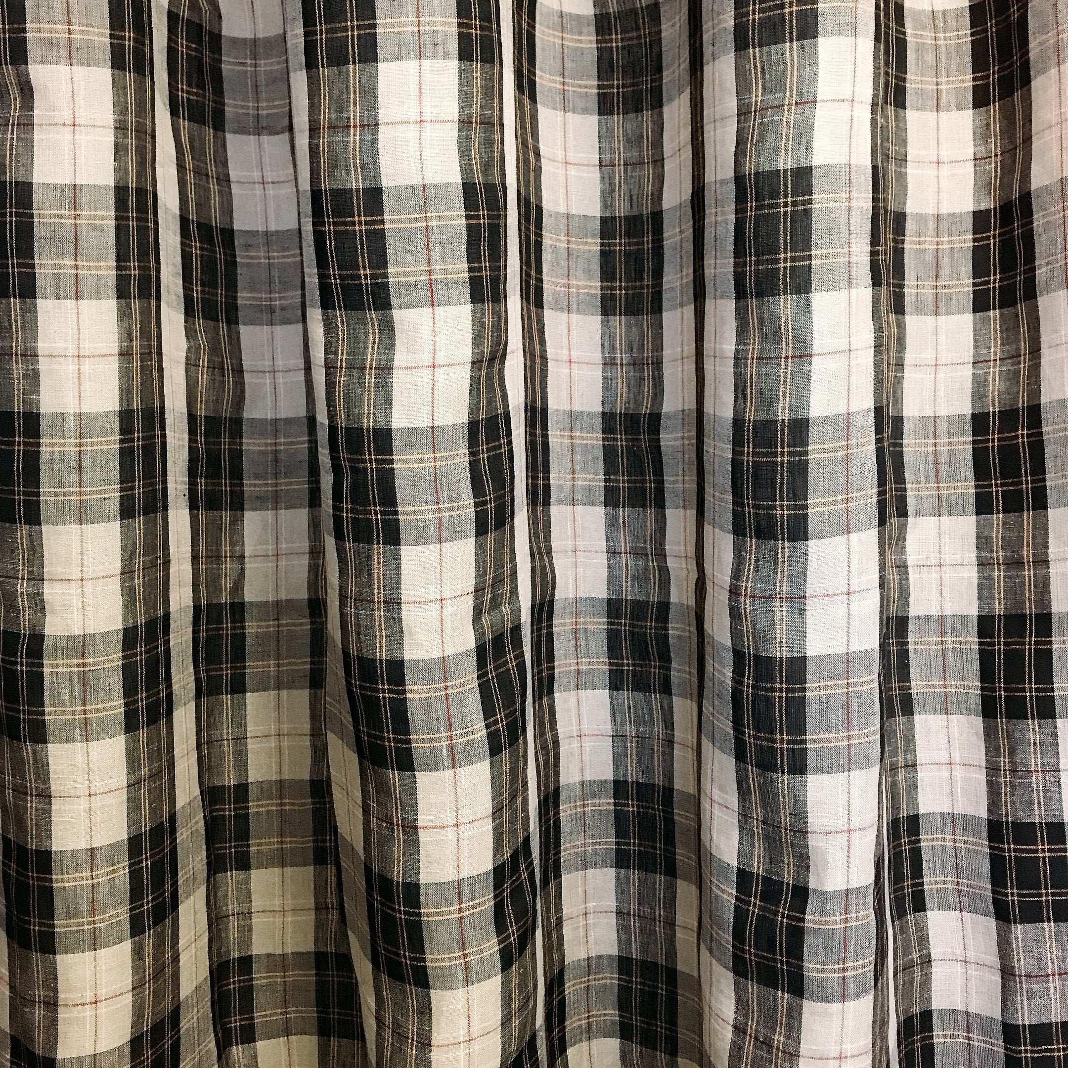 Black Orange Yellow and Red Plaid Linen Curtain on Natural Beige