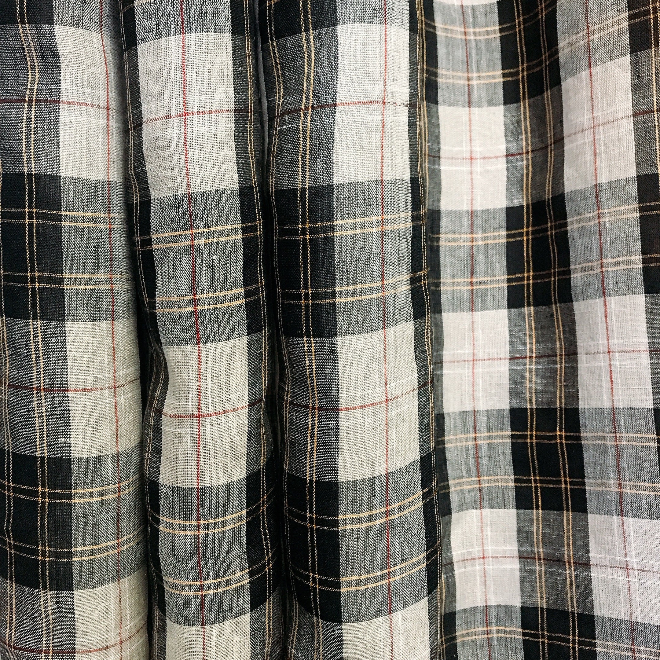 Black Orange Yellow and Red Plaid Linen Curtain on Natural Beige
