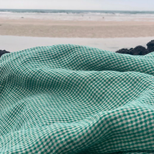 Green Mini Gingham Linen Curtain