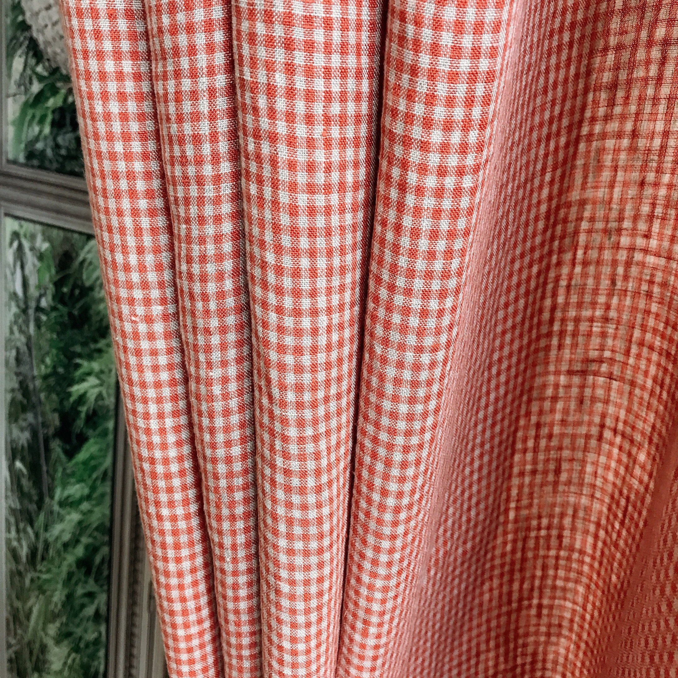 Red and Natural Beige Mini Gingham Curtain