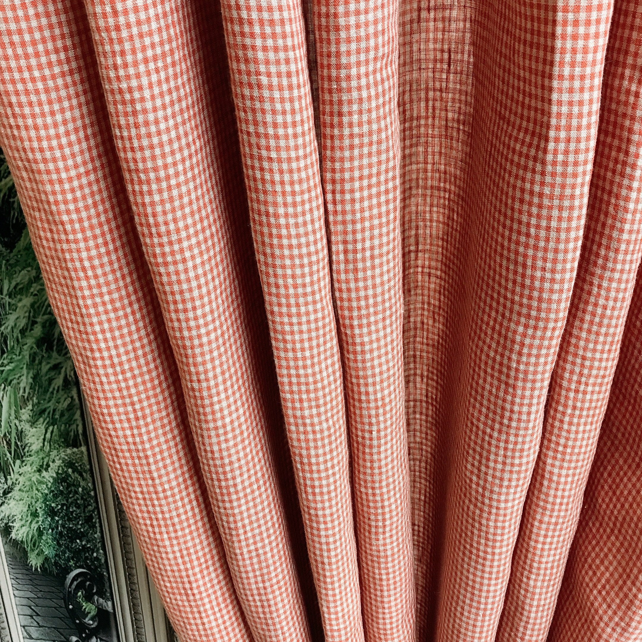 Red and Natural Beige Mini Gingham Curtain