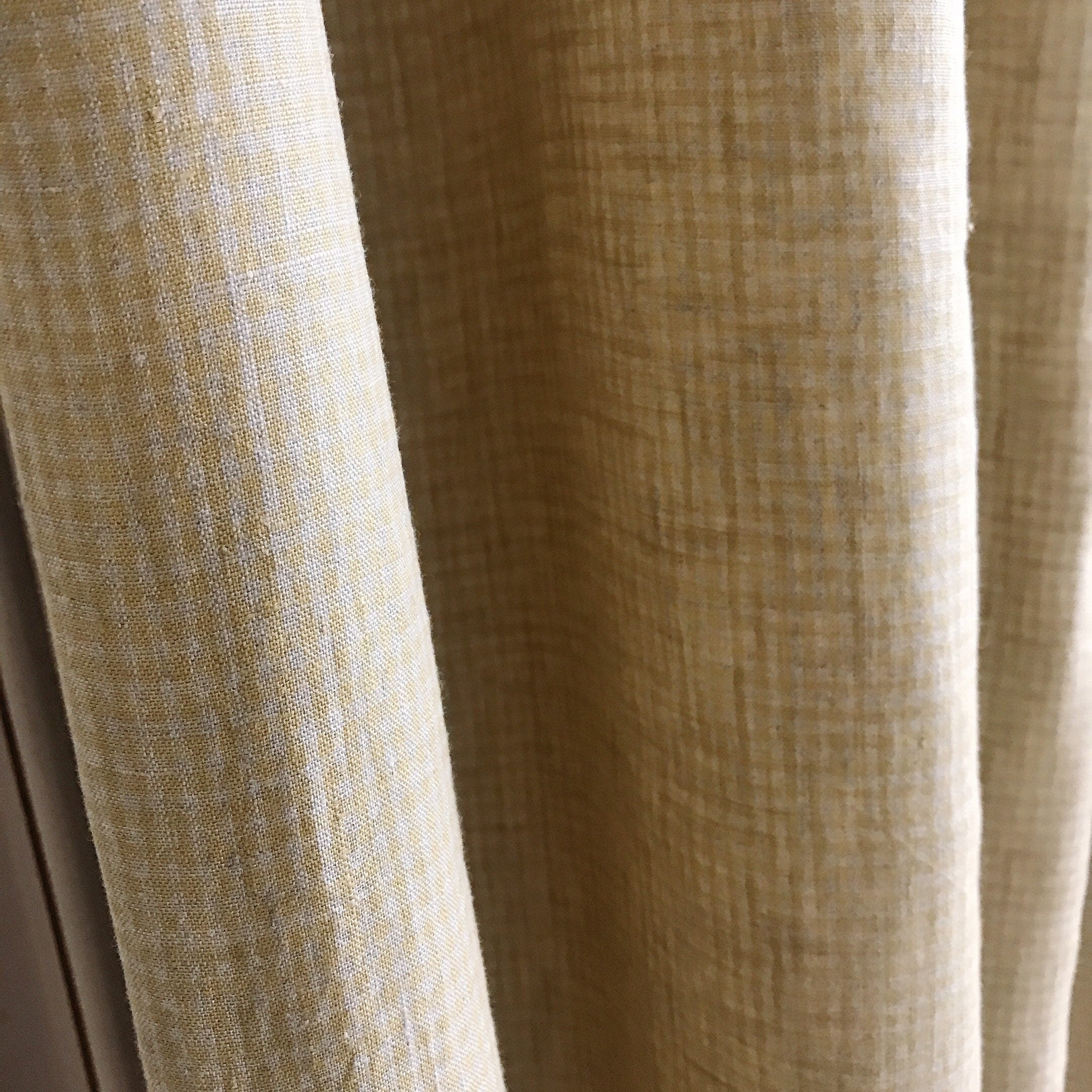 Soft Mustard Mini Gingham Linen Curtain
