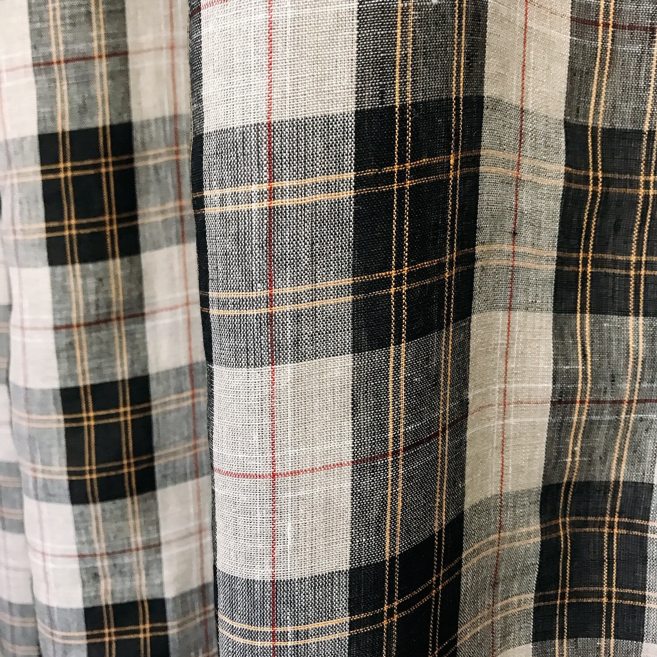 Black Orange Yellow and Red Plaid Linen Curtain on Natural Beige