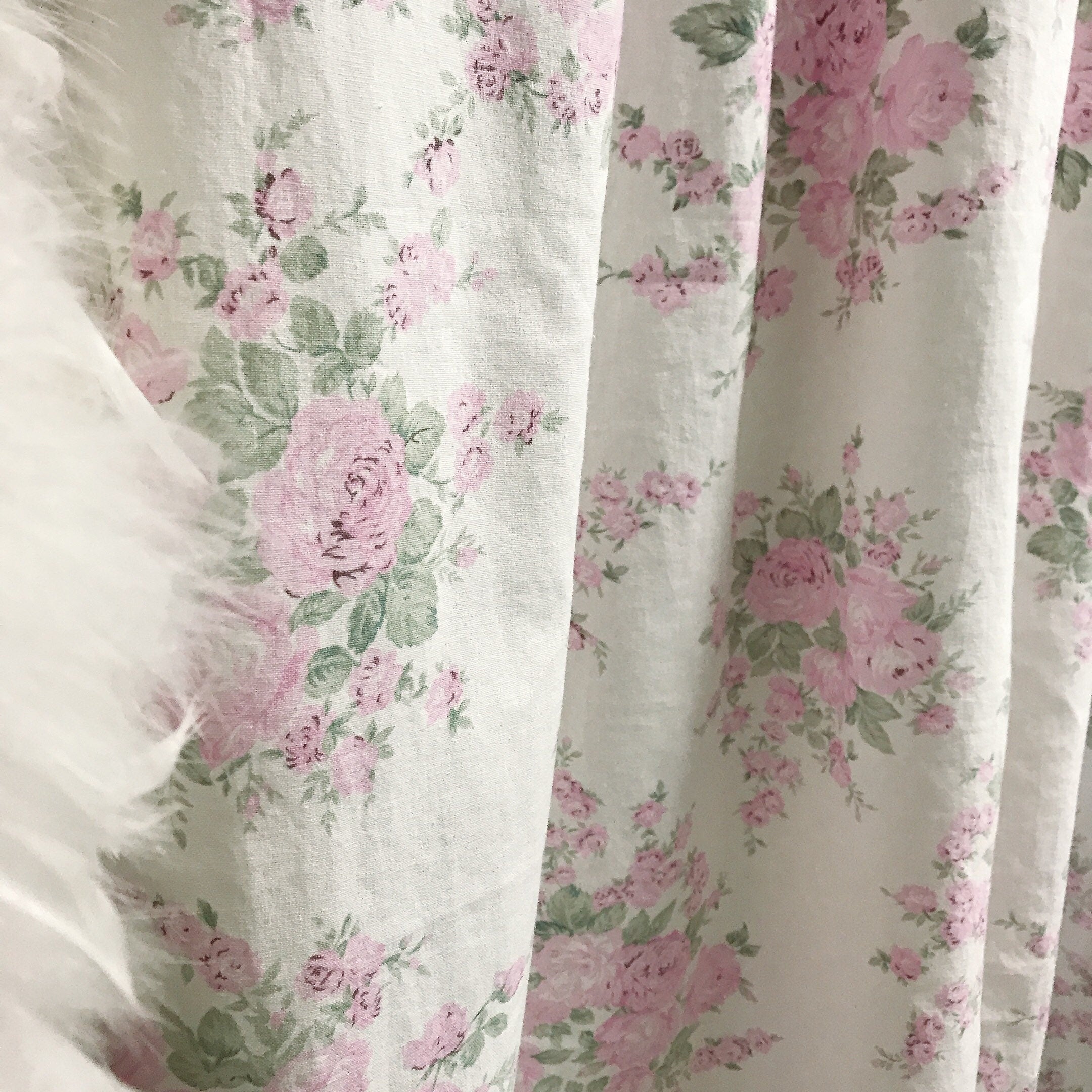 Light Pink Floral Curtain on White