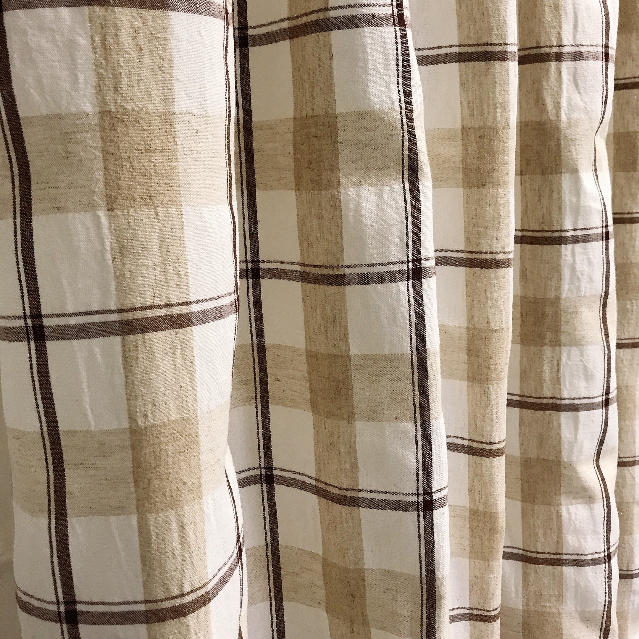 Brown Beige and Ivory Plaid Curtain