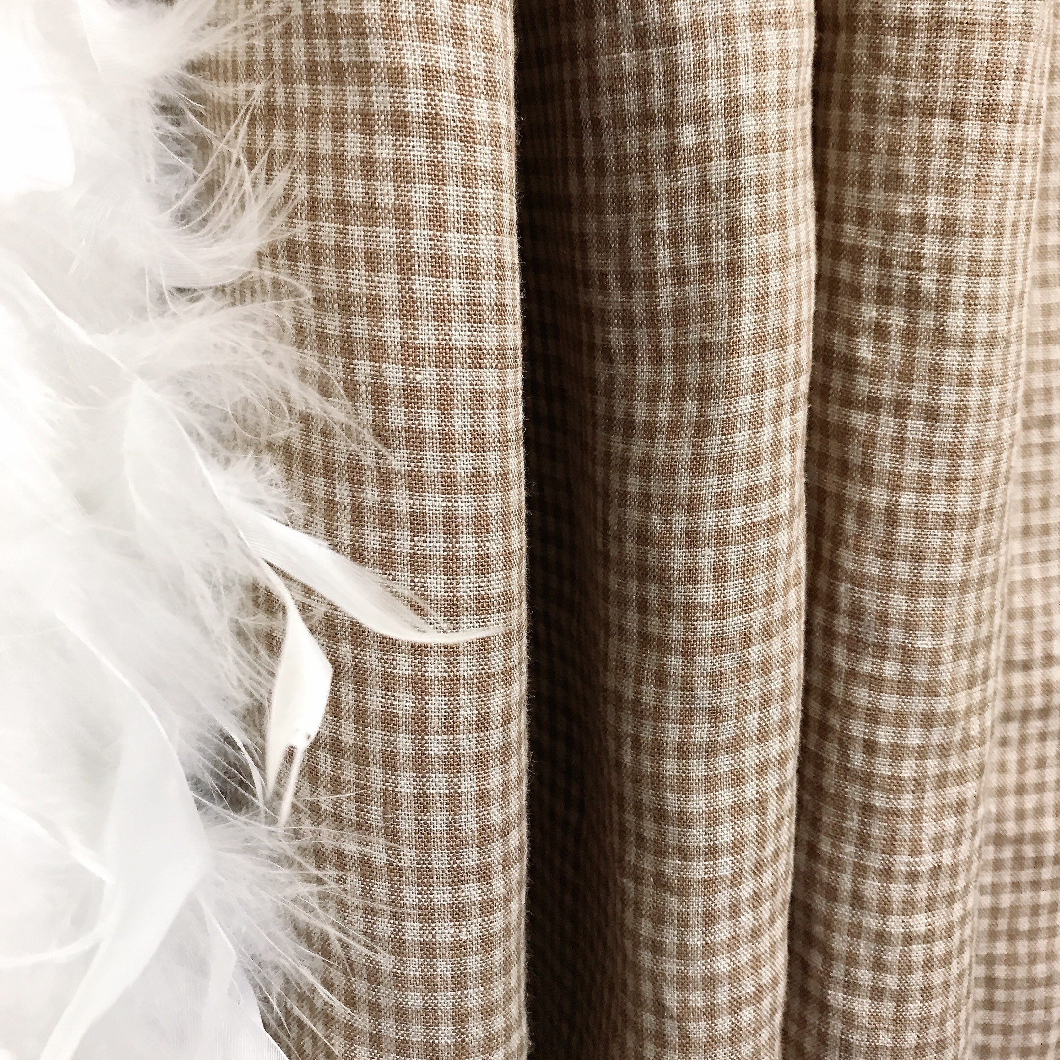 Brown and Natural Beige Tiny Plaid Curtain