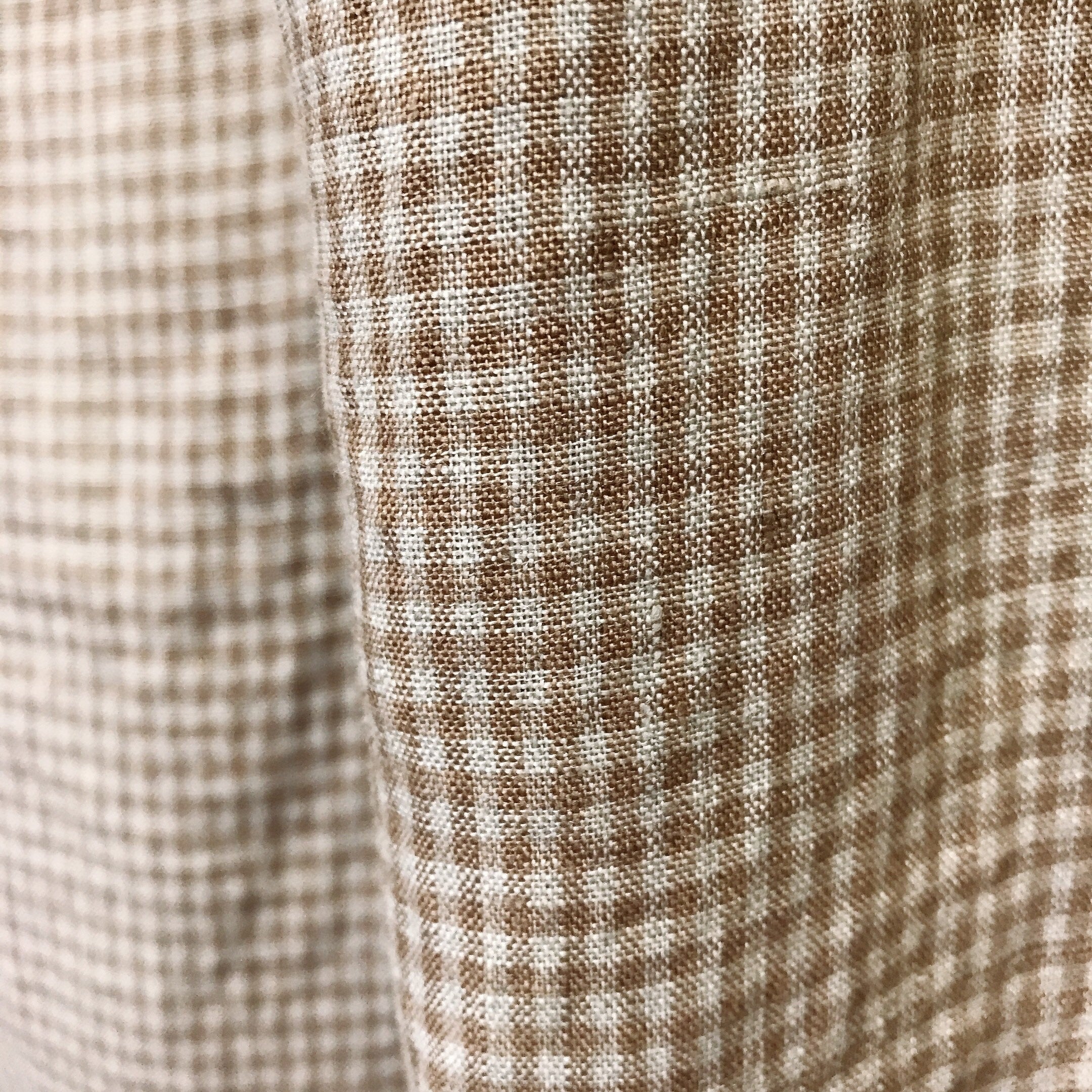 Brown and Natural Beige Tiny Plaid Curtain