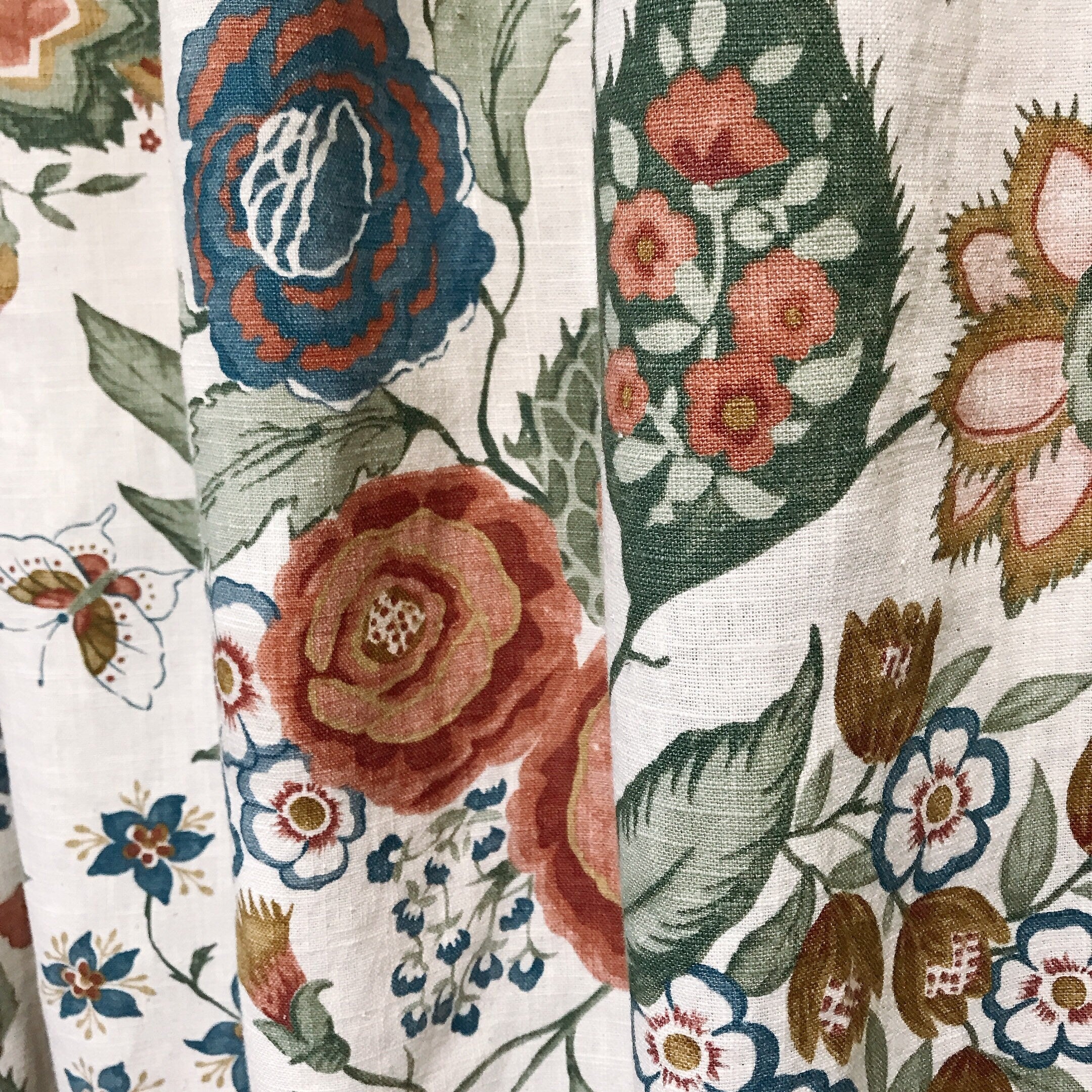 Large Peony and Butterfly Print Curtain on Ivory