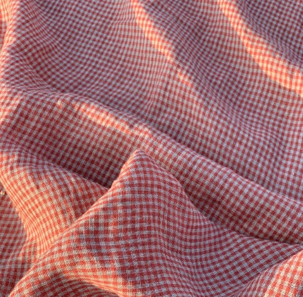 Red and Natural Beige Mini Gingham Curtain