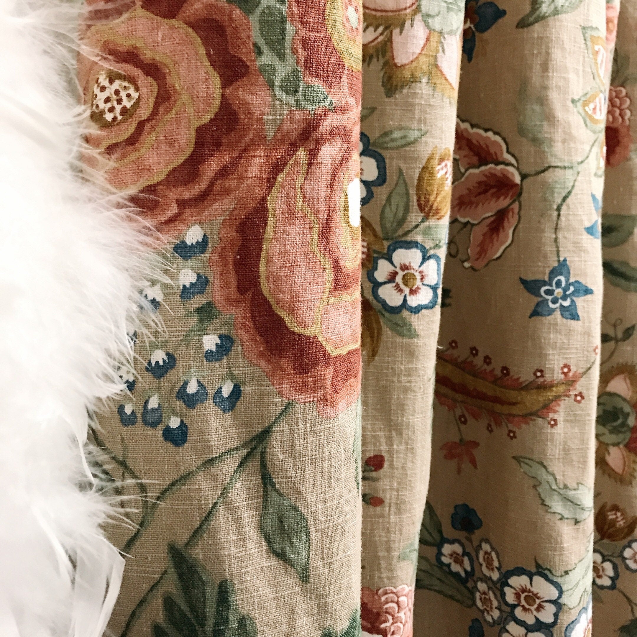 Red Bean Peony and Butterfly Curtain on Natural Beige