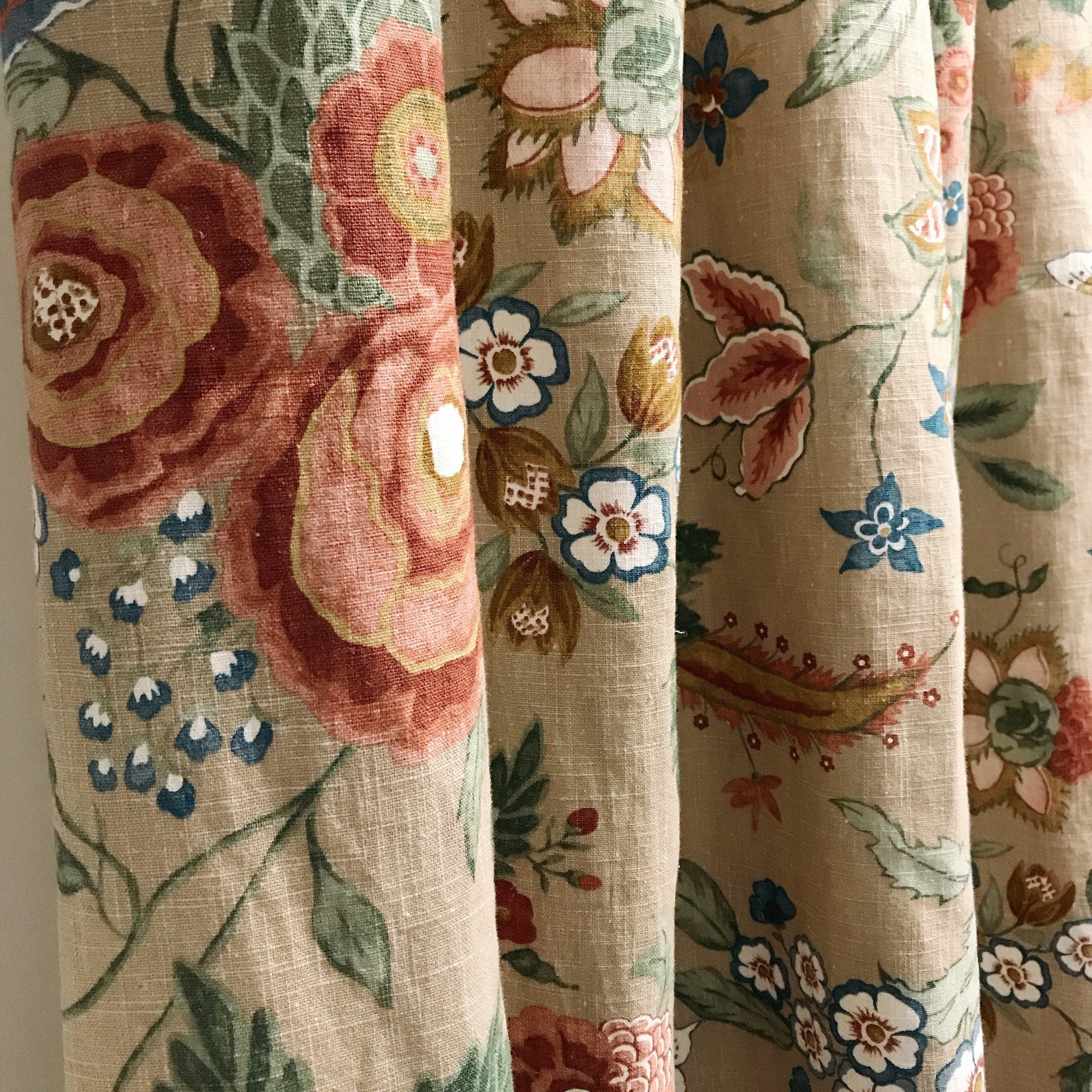 Red Bean Peony and Butterfly Curtain on Natural Beige