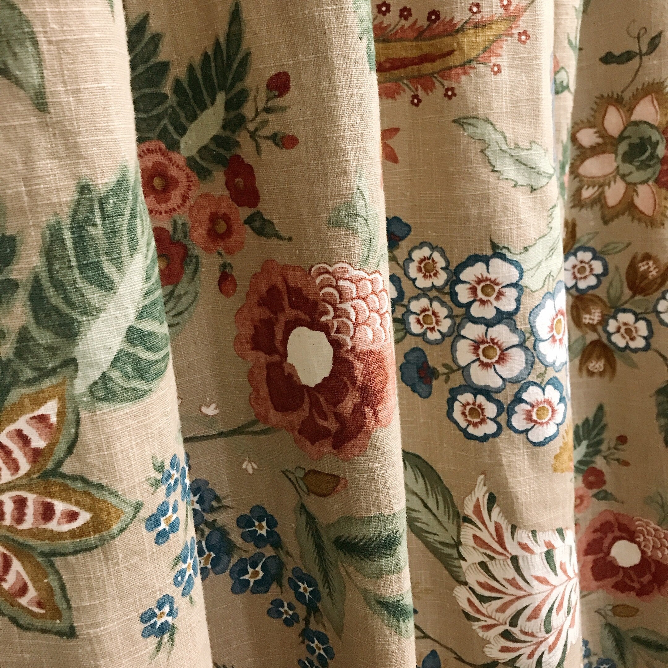 Red Bean Peony and Butterfly Curtain on Natural Beige