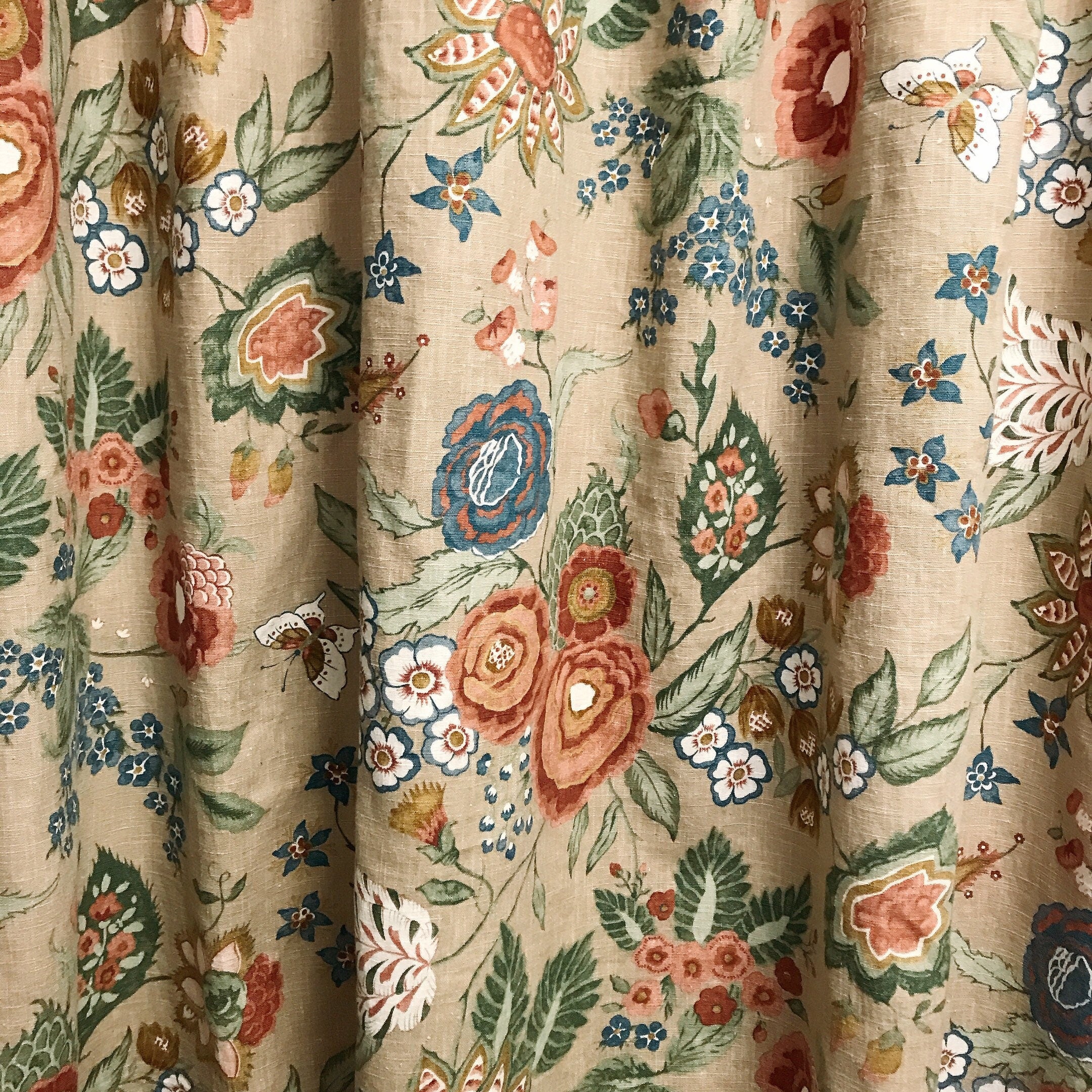 Red Bean Peony and Butterfly Curtain on Natural Beige