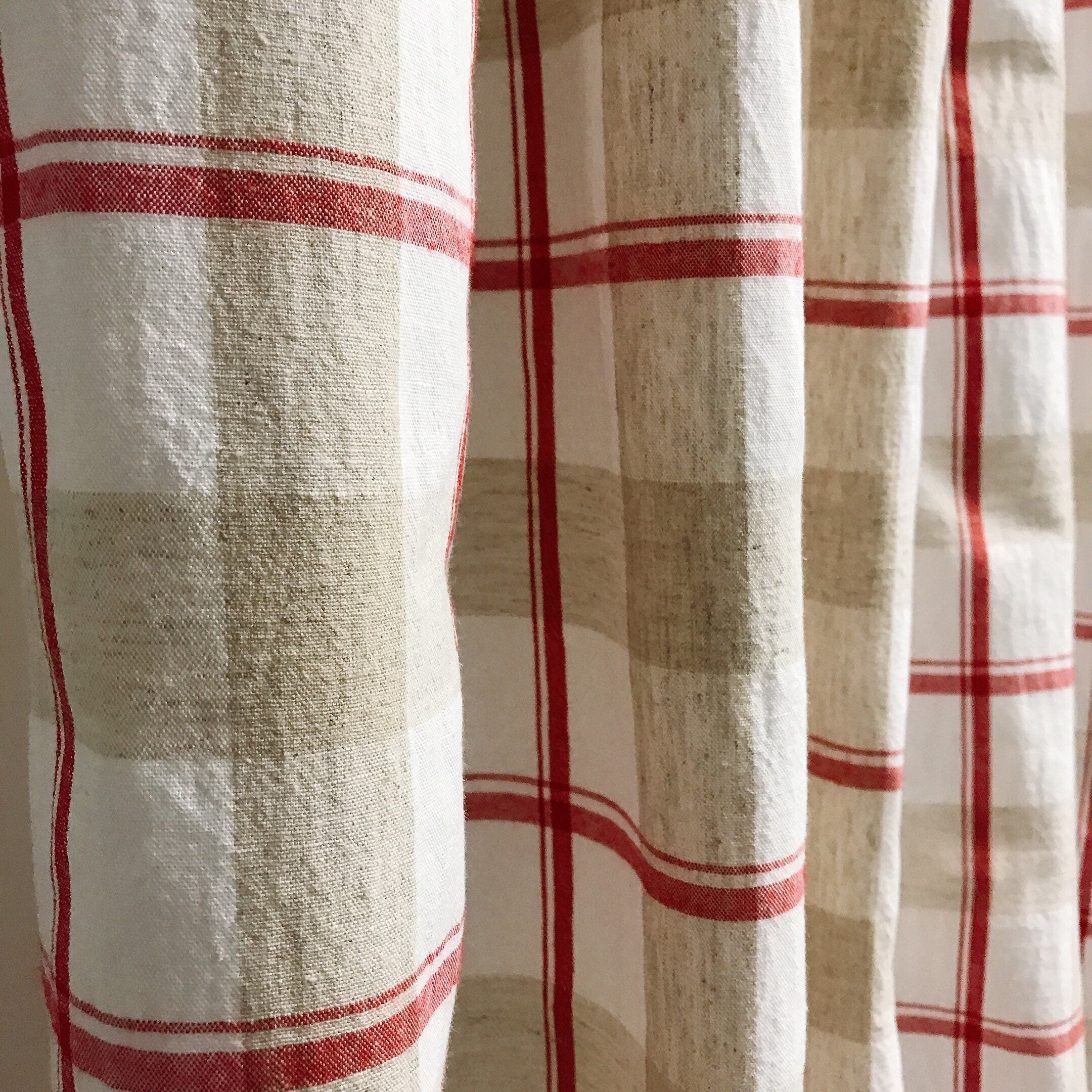 Red Beige and Ivory Plaid Curtain