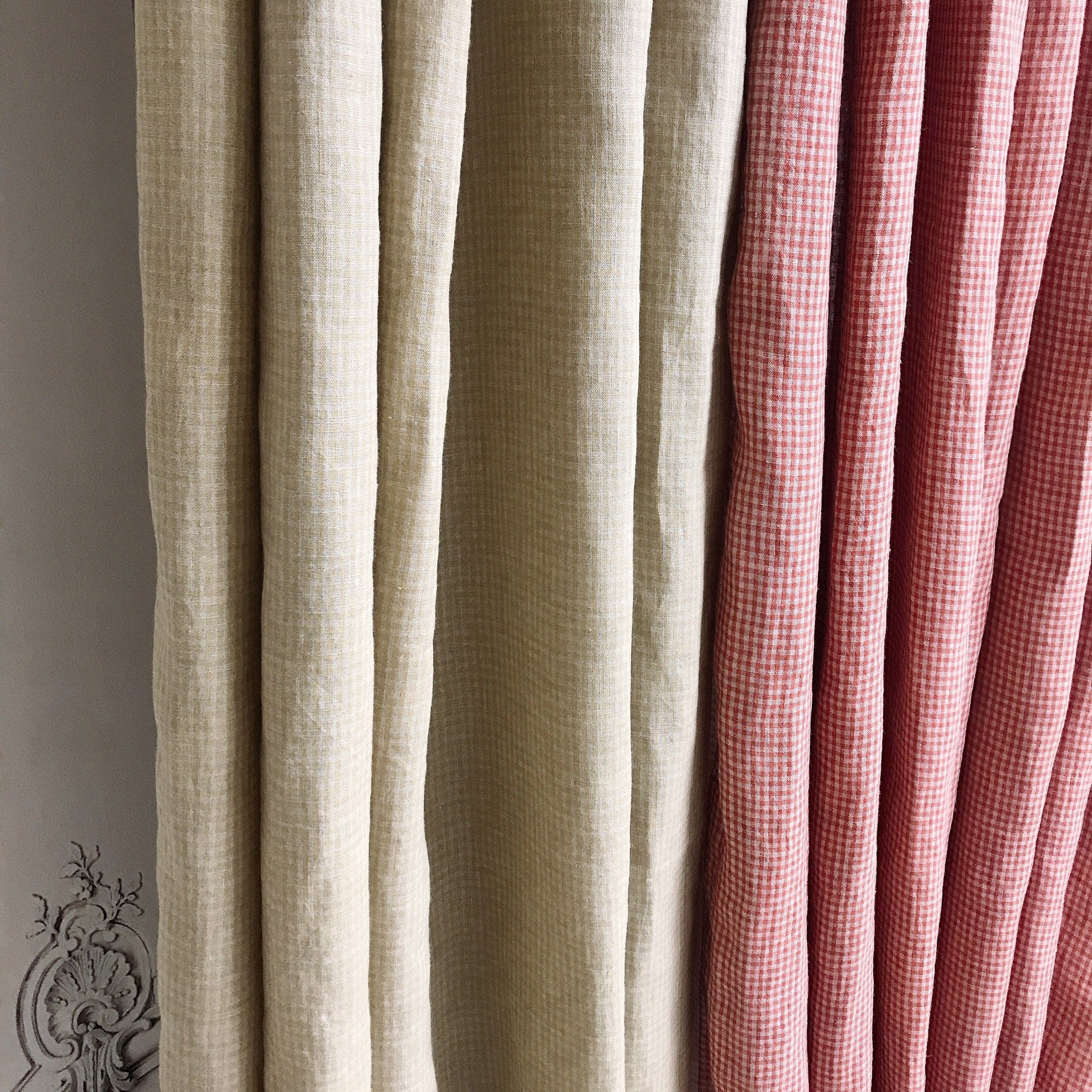 Soft Mustard Mini Gingham Linen Curtain