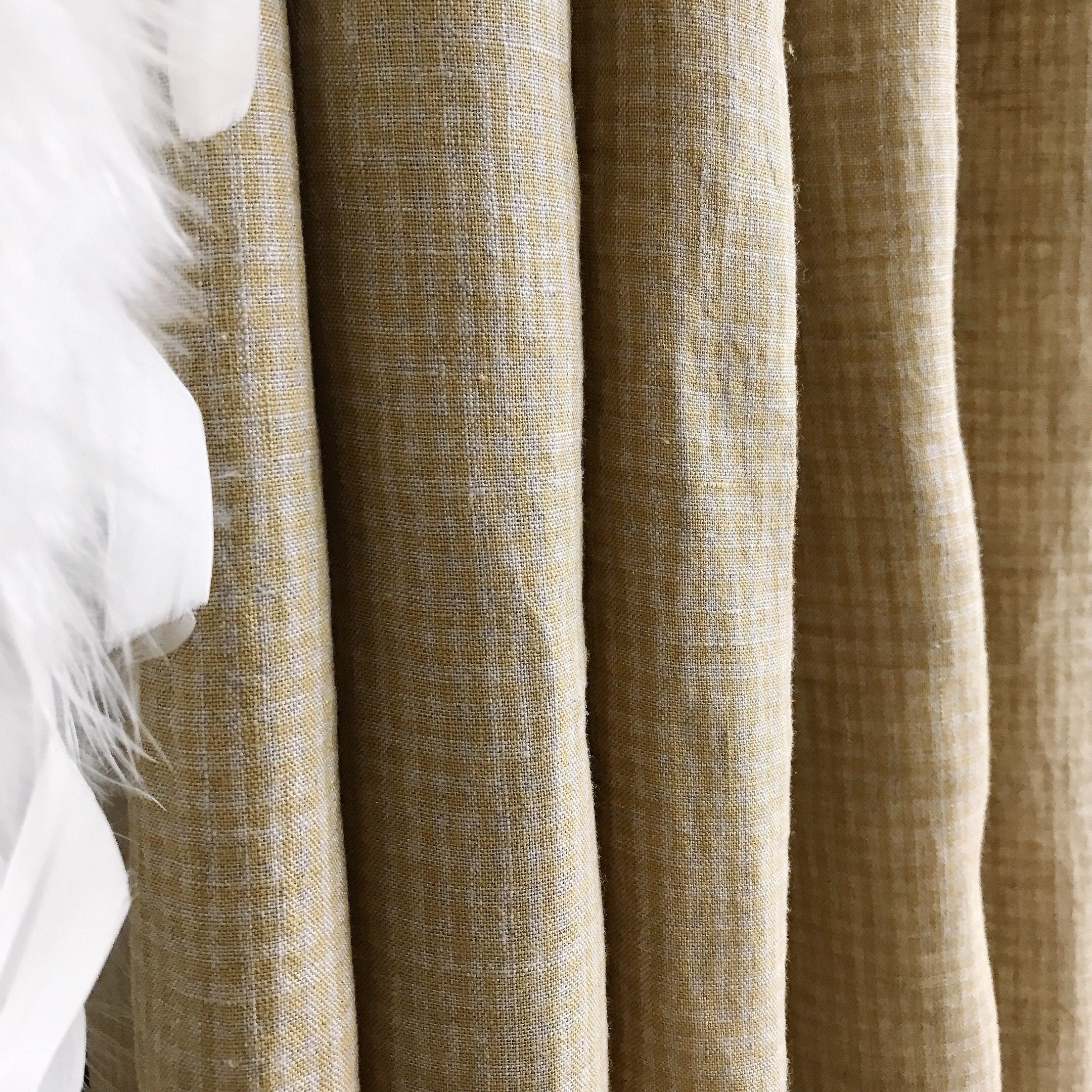 Soft Mustard Mini Gingham Linen Curtain