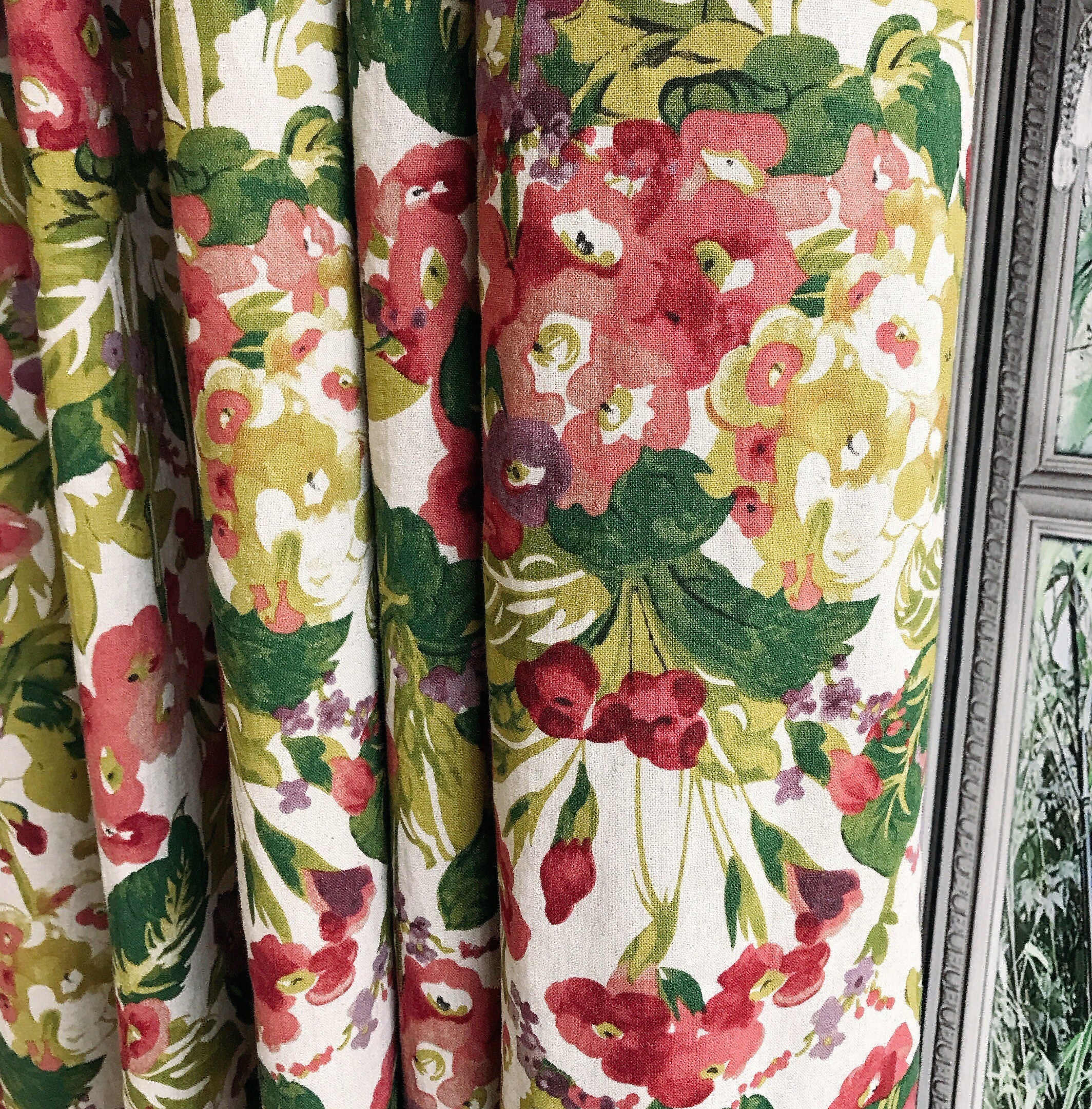 Burgundy Floral Curtain on Natural Beige