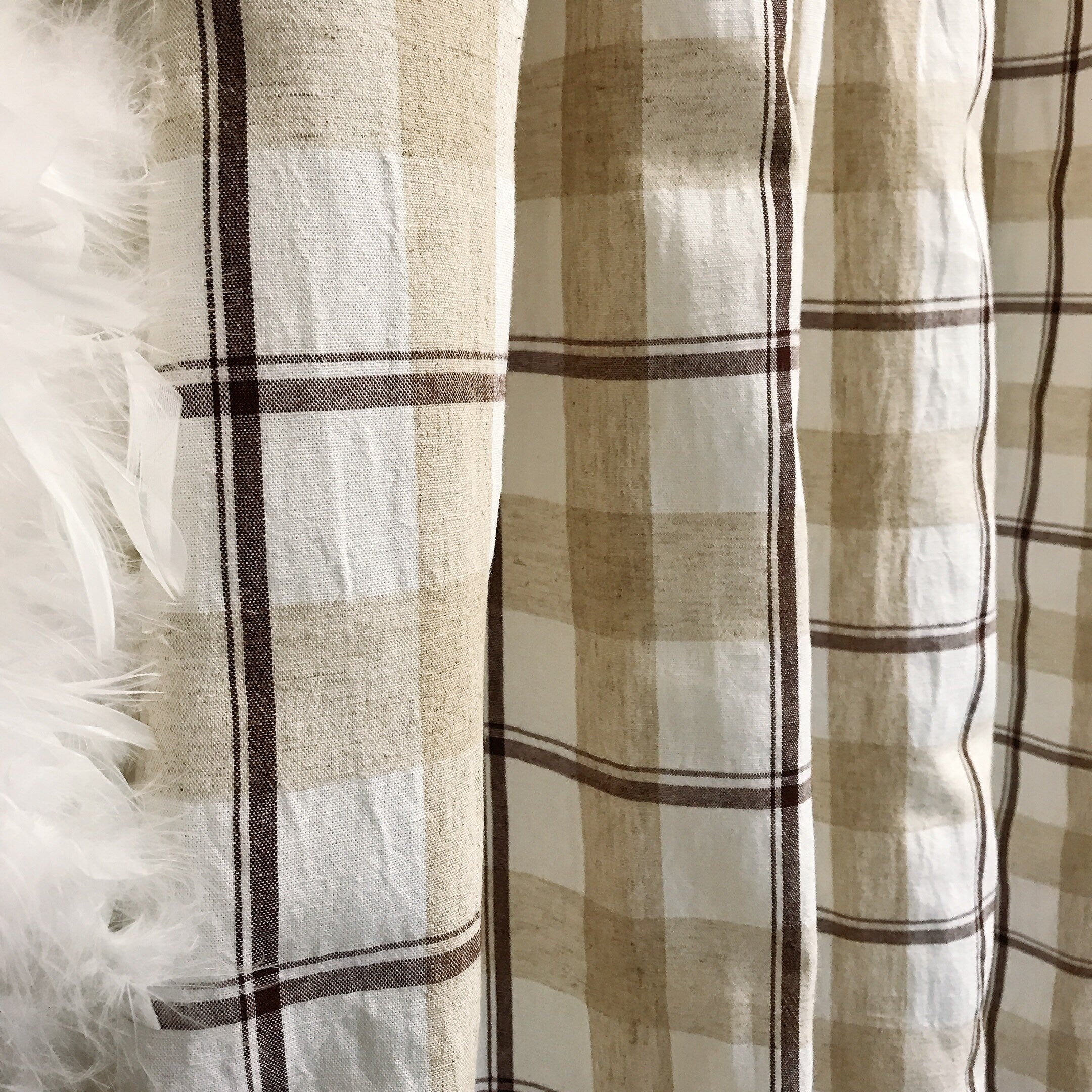 Brown Beige and Ivory Plaid Curtain