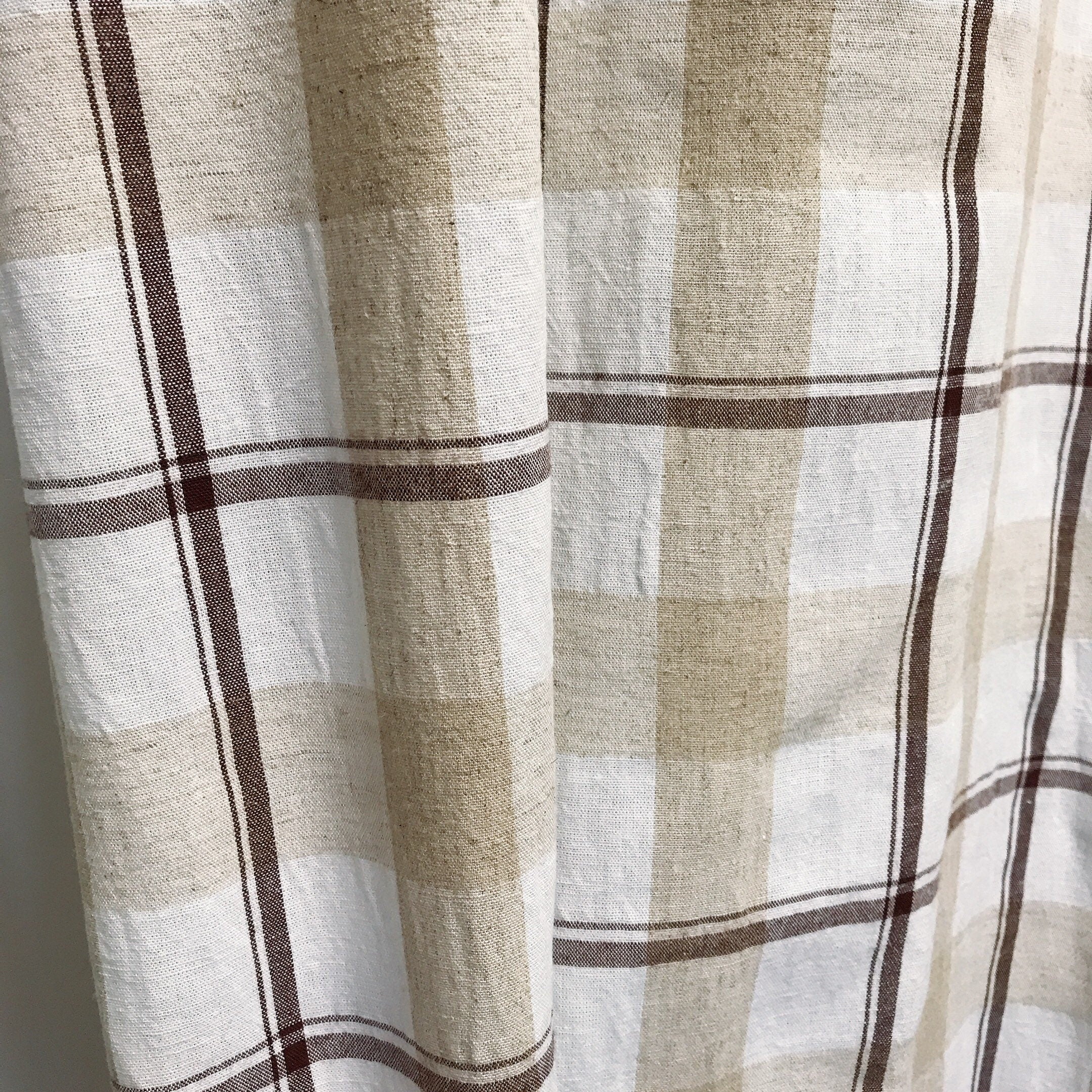 Brown Beige and Ivory Plaid Curtain