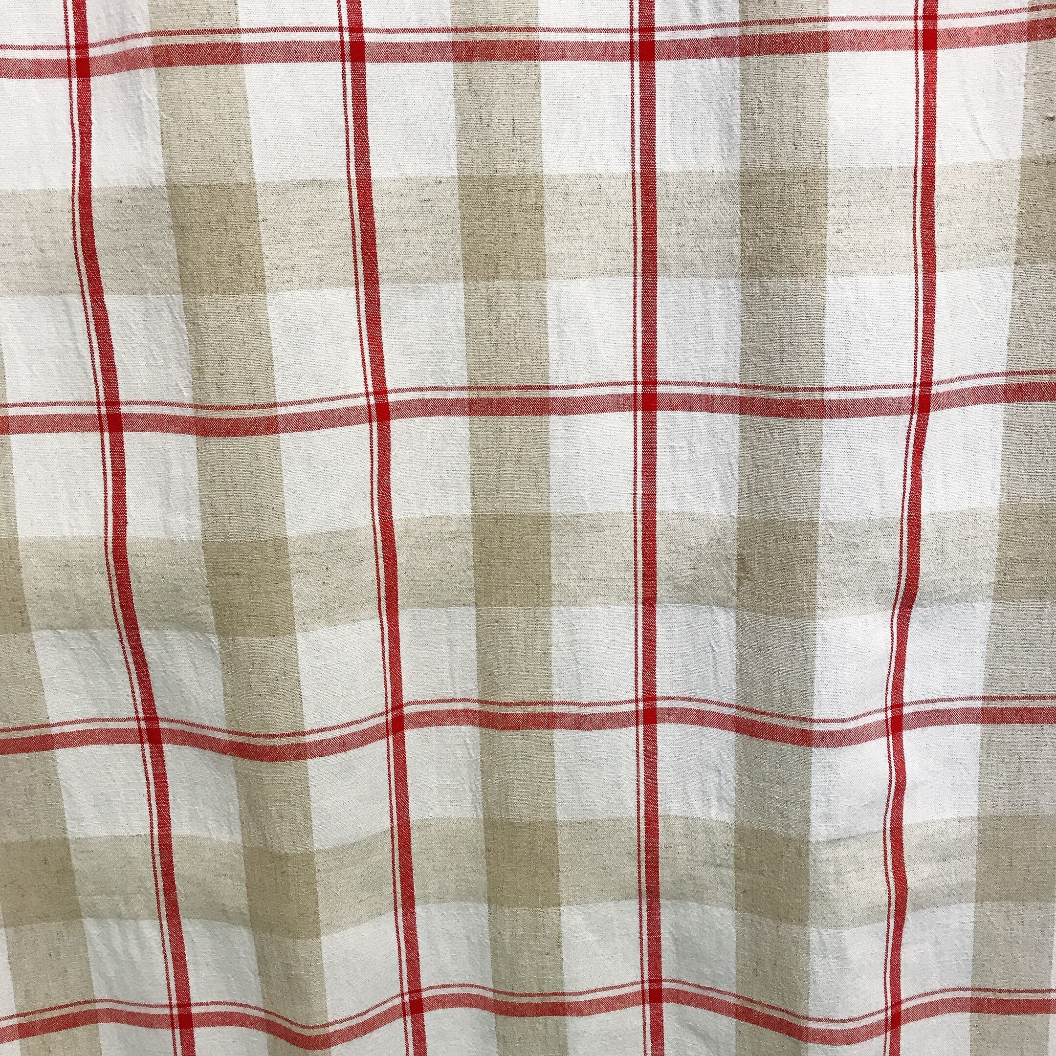 Red Beige and Ivory Plaid Curtain
