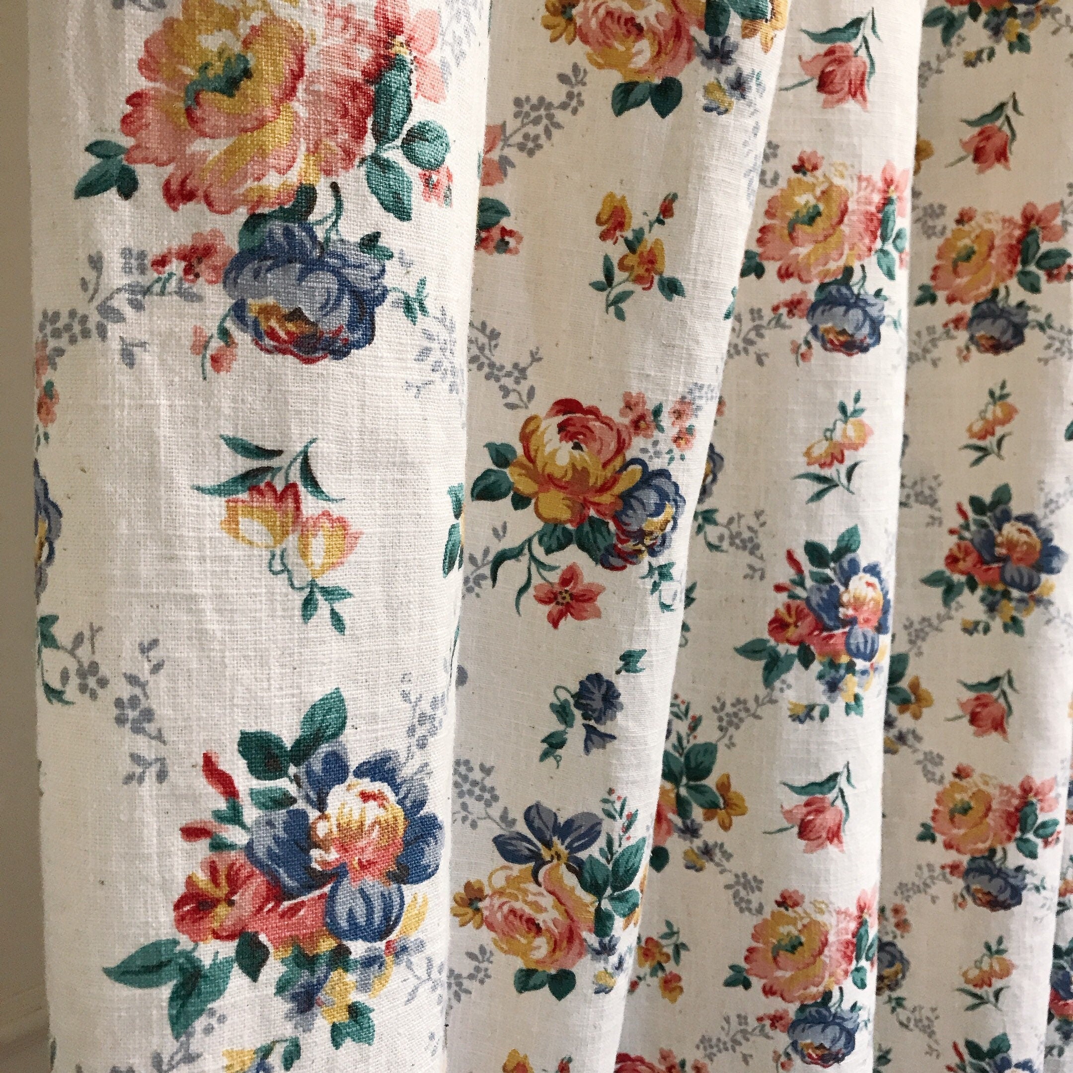 Mustard Coral and Pink Flora Curtain on White