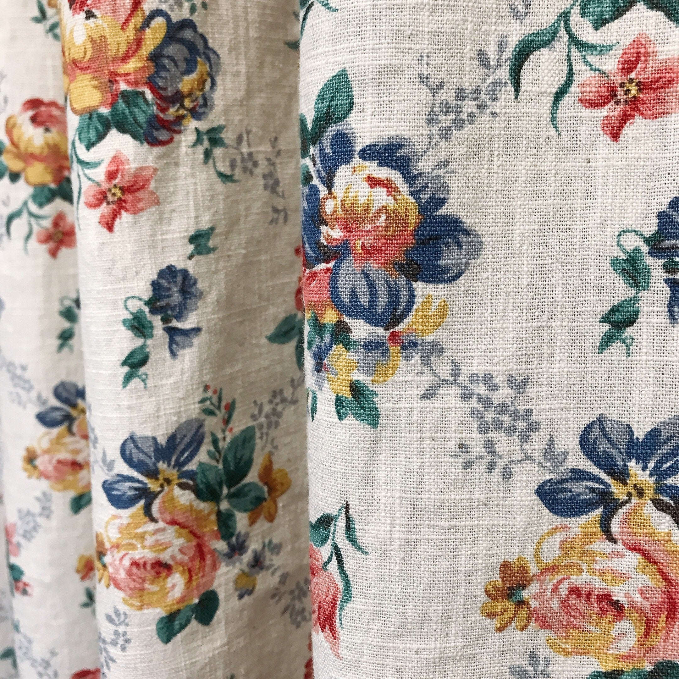 Mustard Coral and Pink Flora Curtain on White