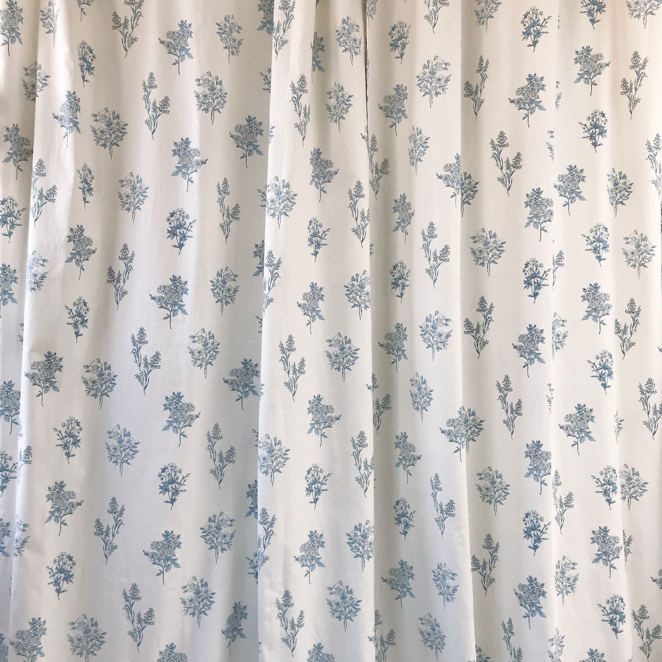 Blue Floral Curtain on Ivory