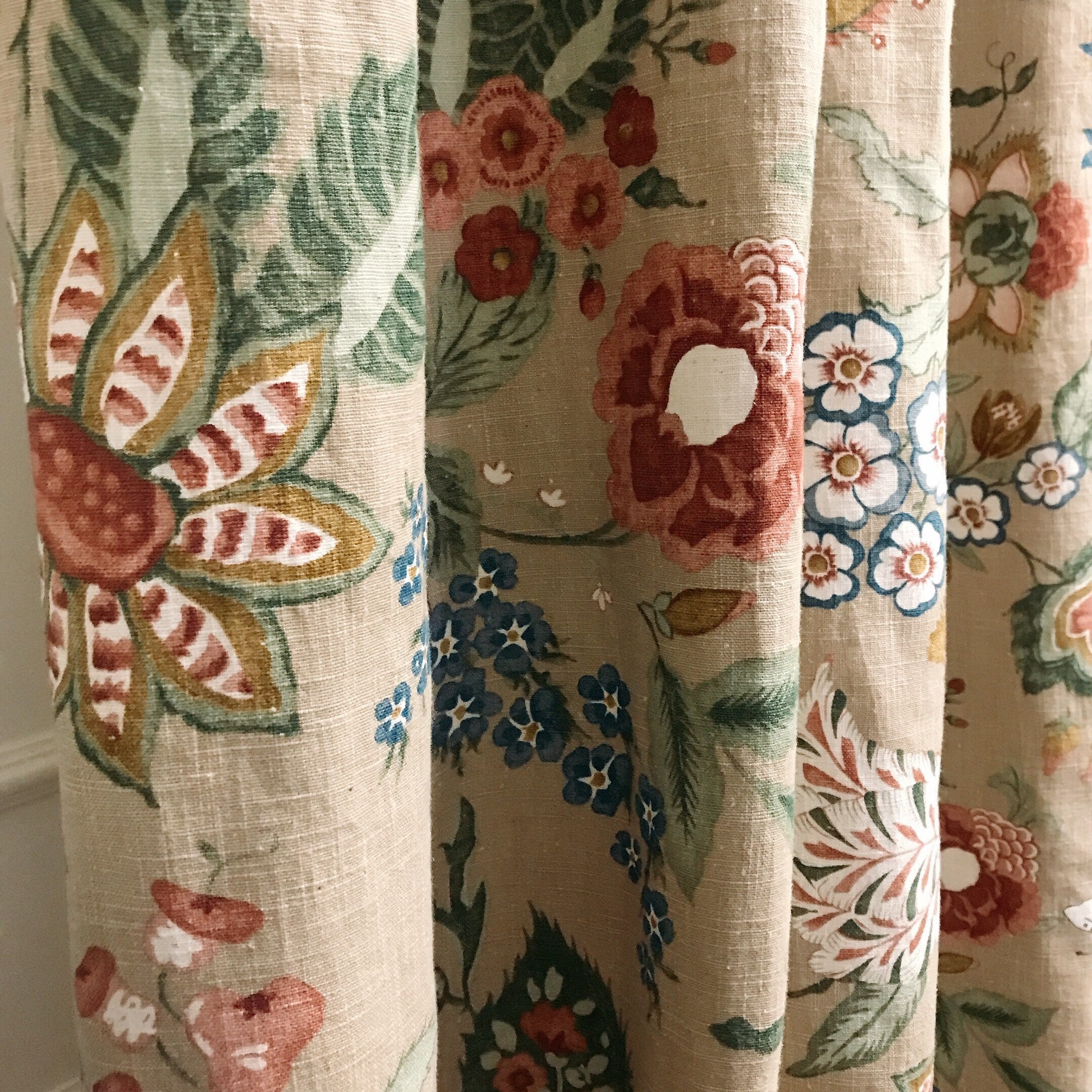 Red Bean Peony and Butterfly Curtain on Natural Beige