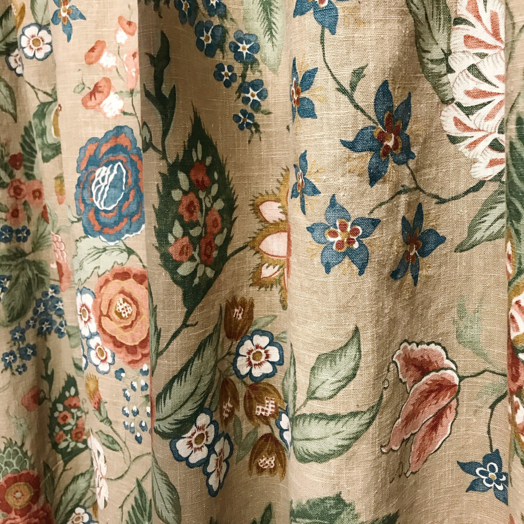 Red Bean Peony and Butterfly Curtain on Natural Beige