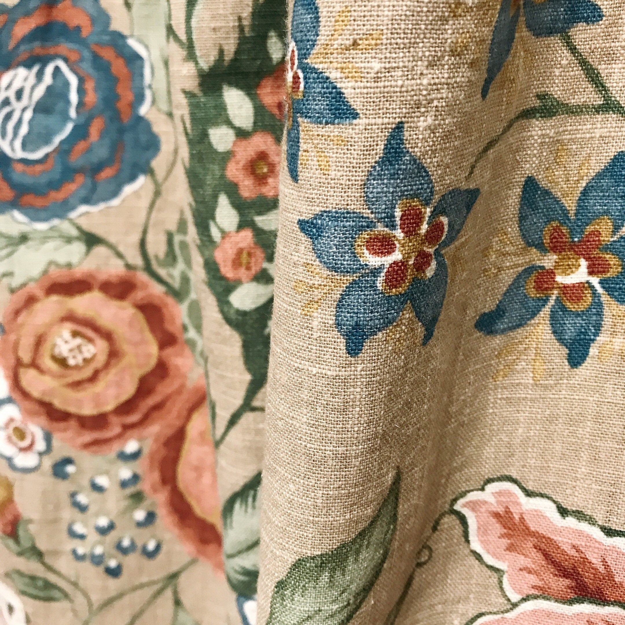 Red Bean Peony and Butterfly Curtain on Natural Beige