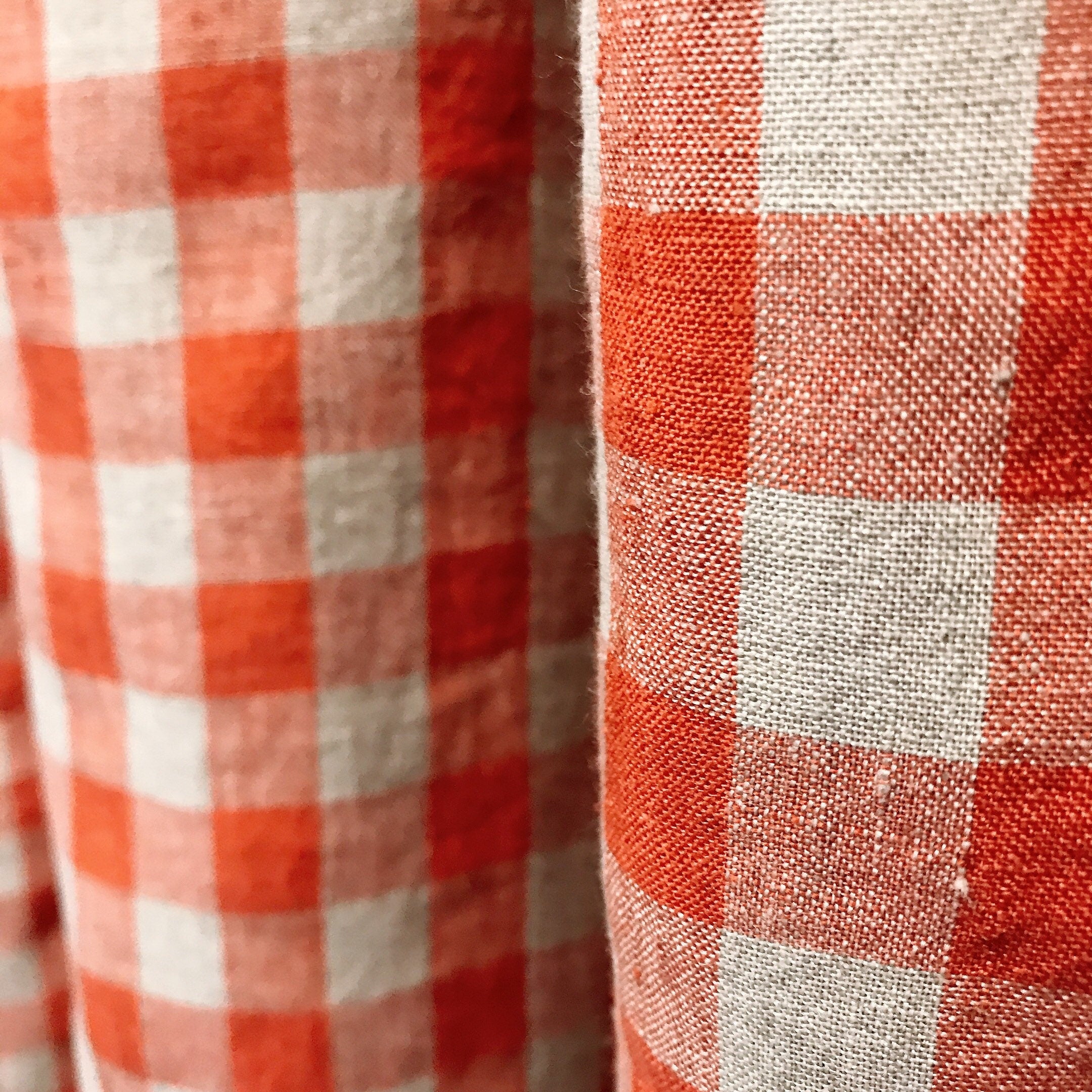 Plaid Vermilion Red Curtain on Natural Tan Beige
