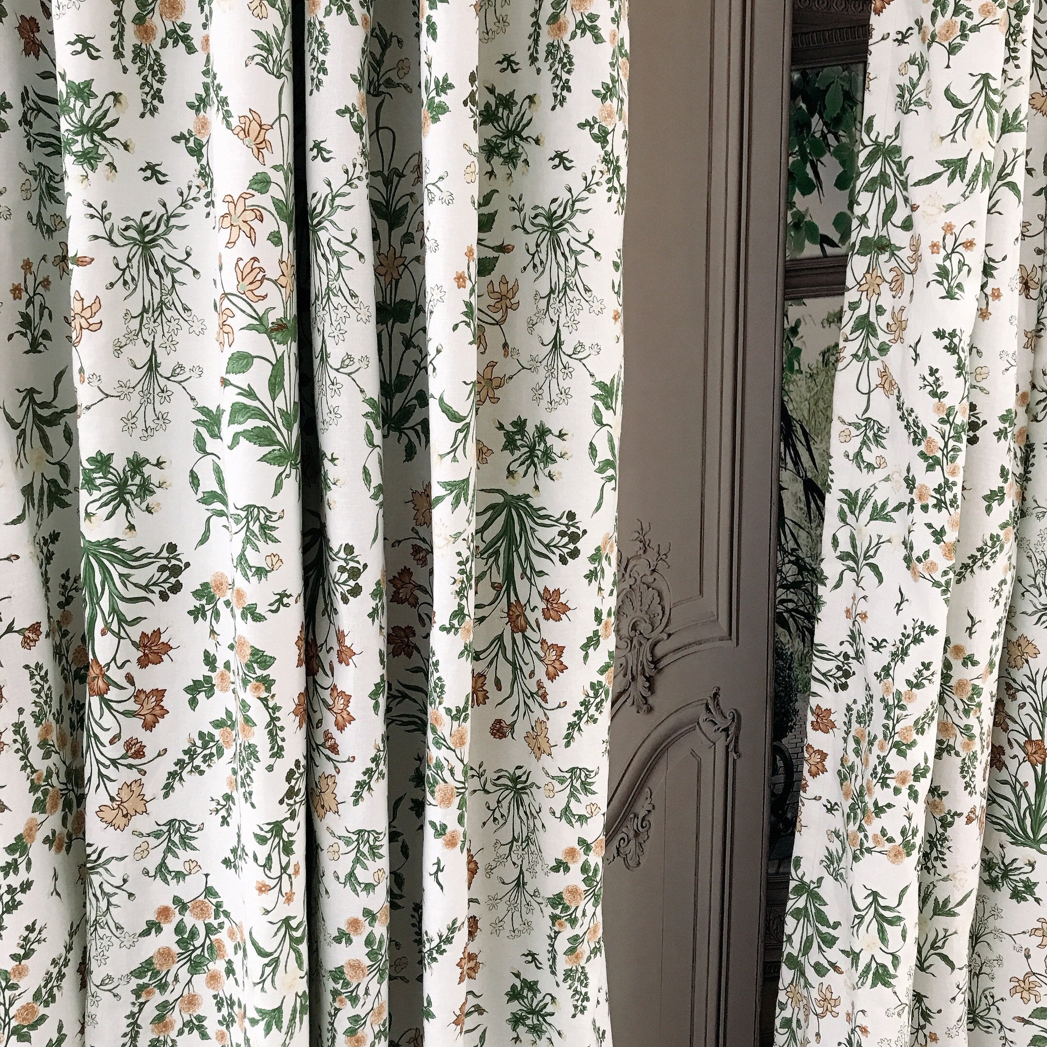 Brown Multicolor Floral Curtain on Ivory