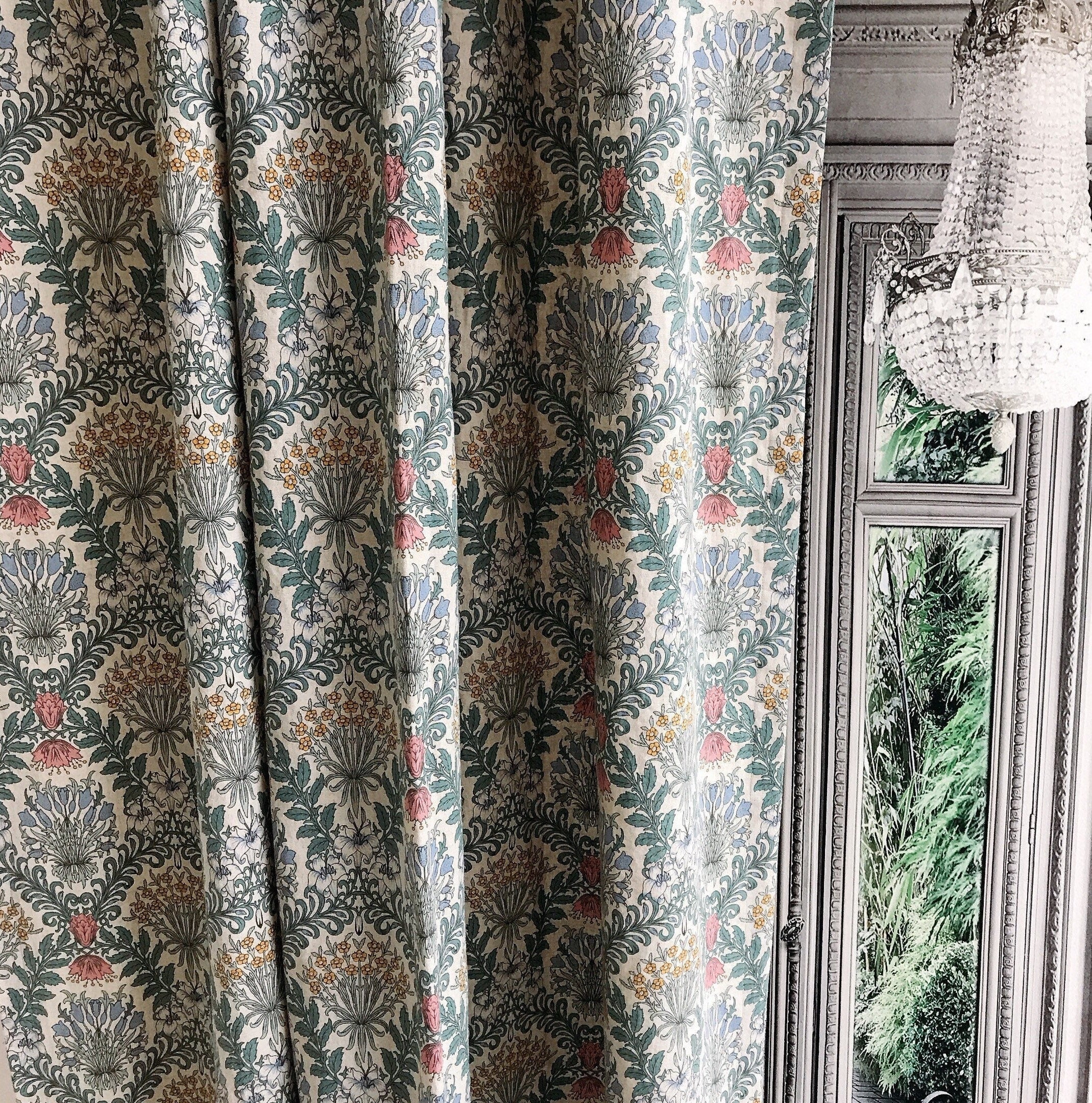Multicolor Botanical Floral Curtain on Natural Beige
