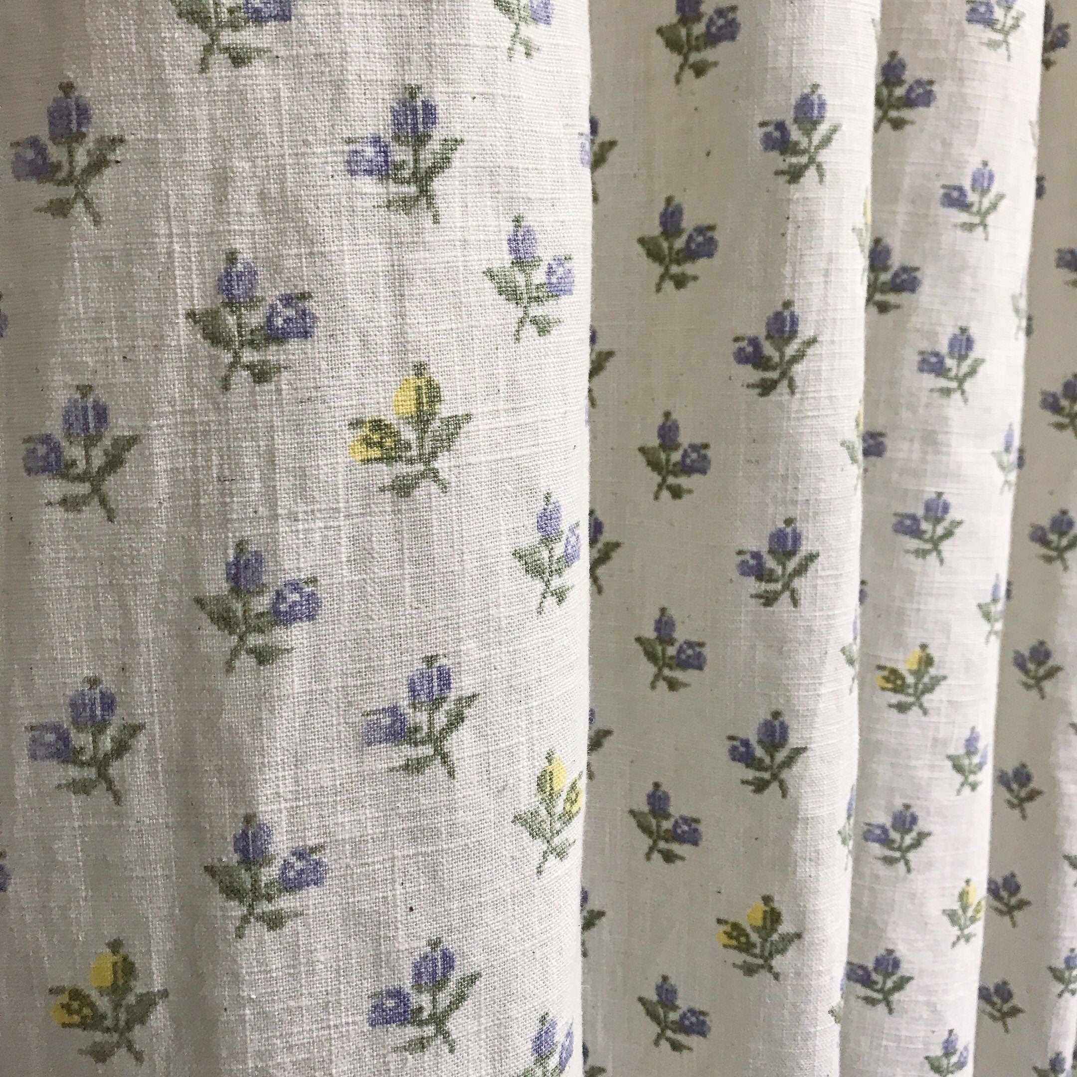 Purple Floral Curtain on Off White