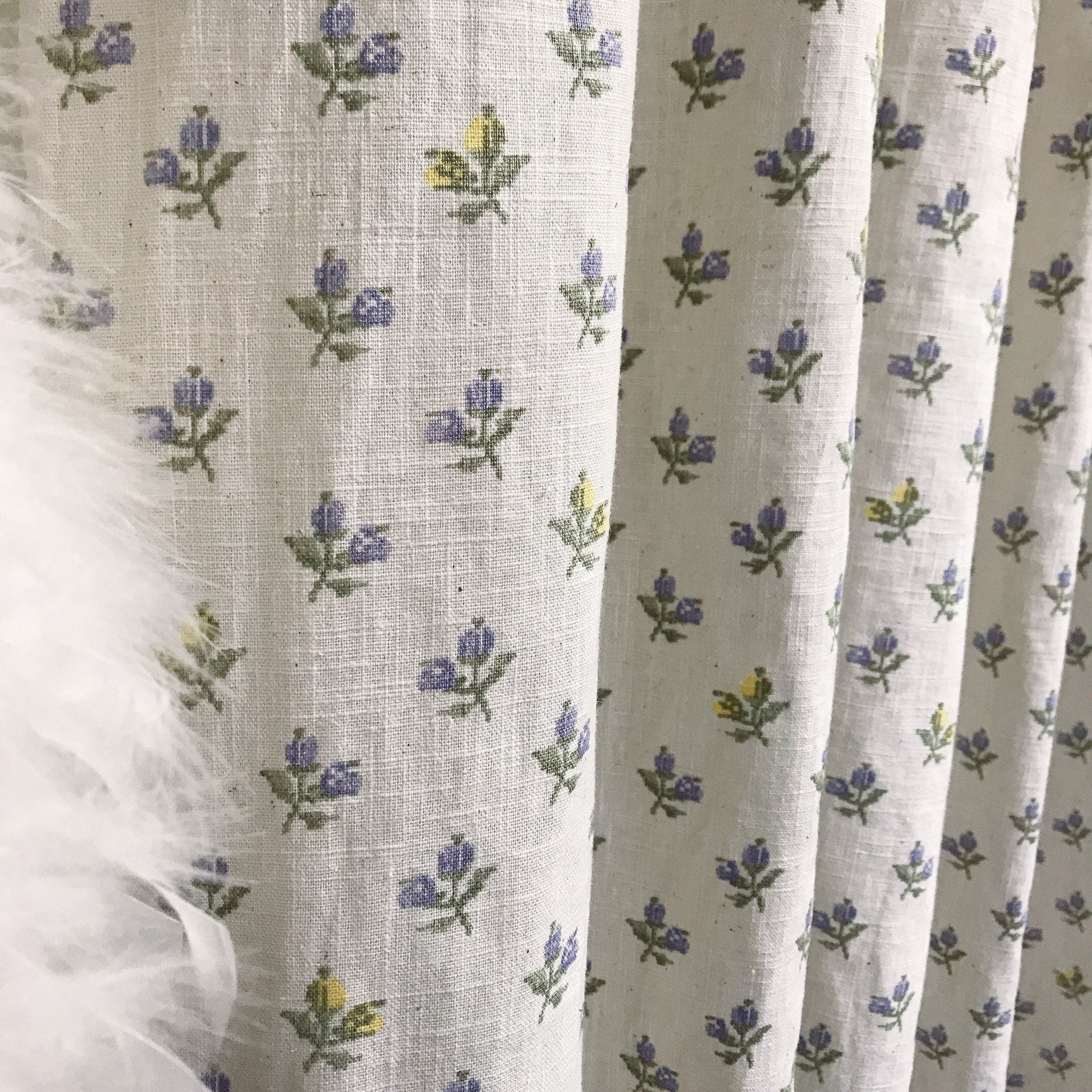 Purple Floral Curtain on Off White