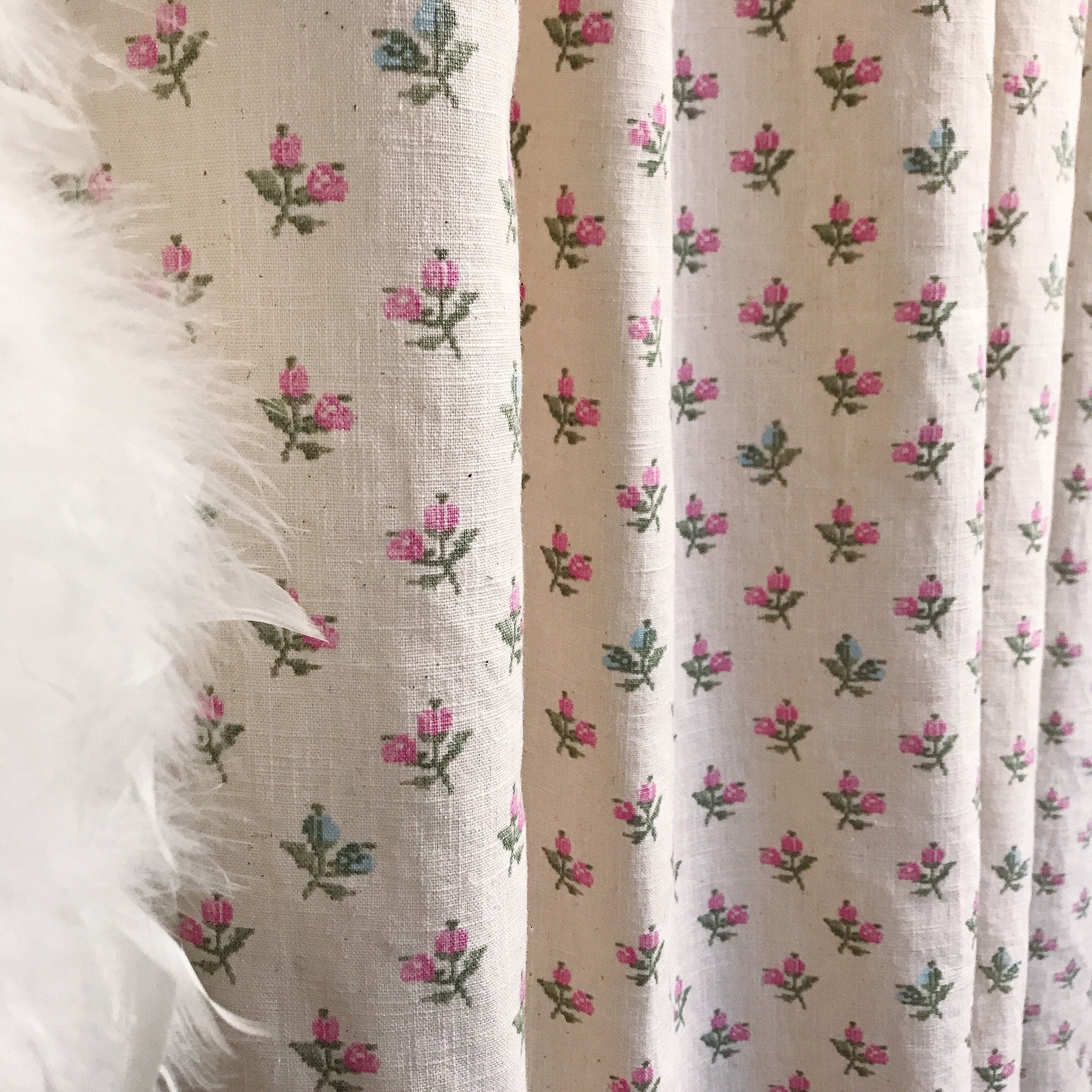 Fuchsia Pink Floral Curtain on Pale Pink