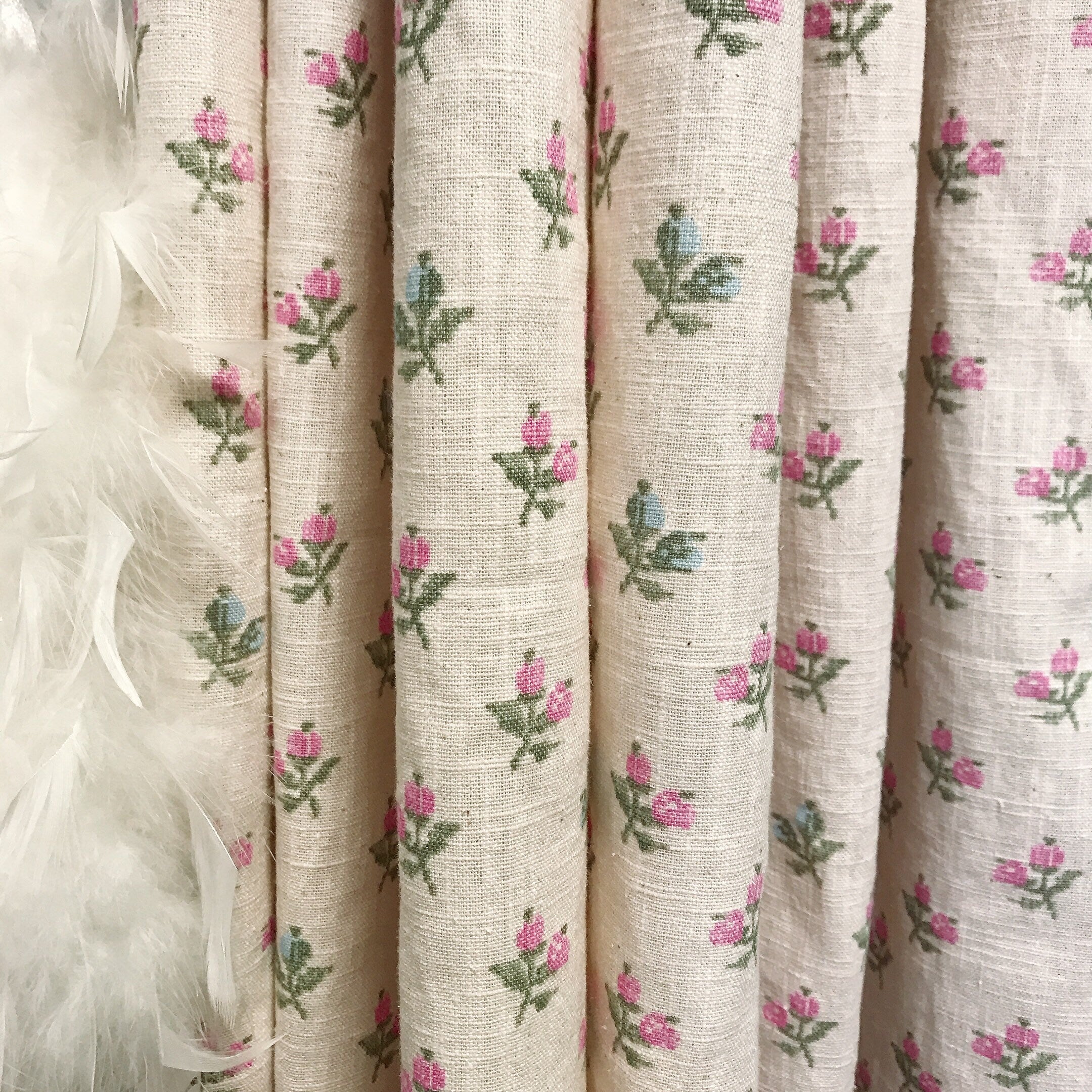 Fuchsia Pink Floral Curtain on Pale Pink