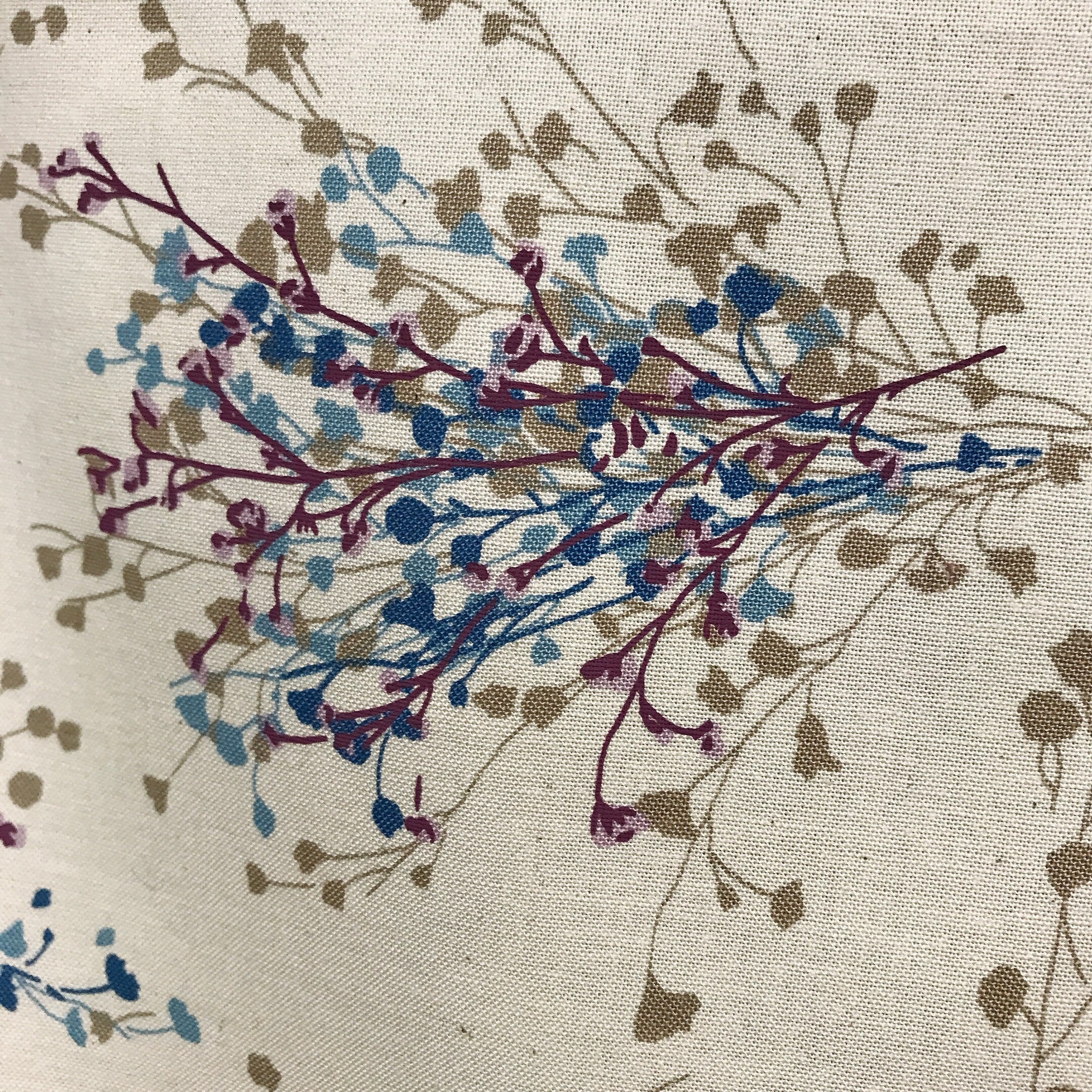 Purple and Mocha Brown Petite Floral Curtain on Natural Ivory