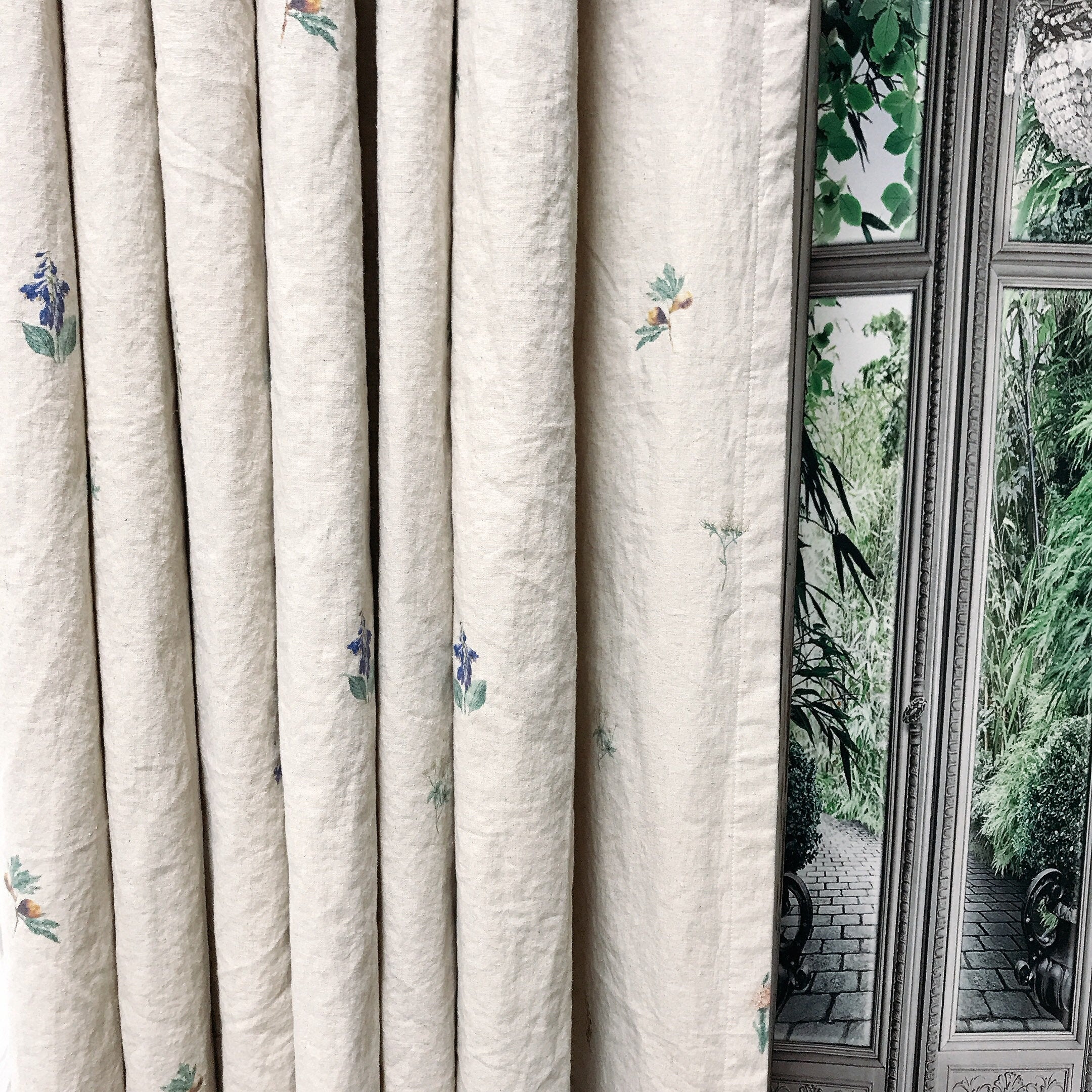 Subtle Botanical Curtain on Natural Beige