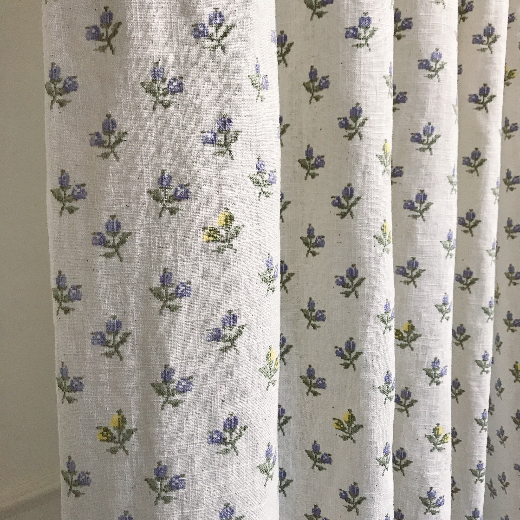 Purple Floral Curtain on Off White