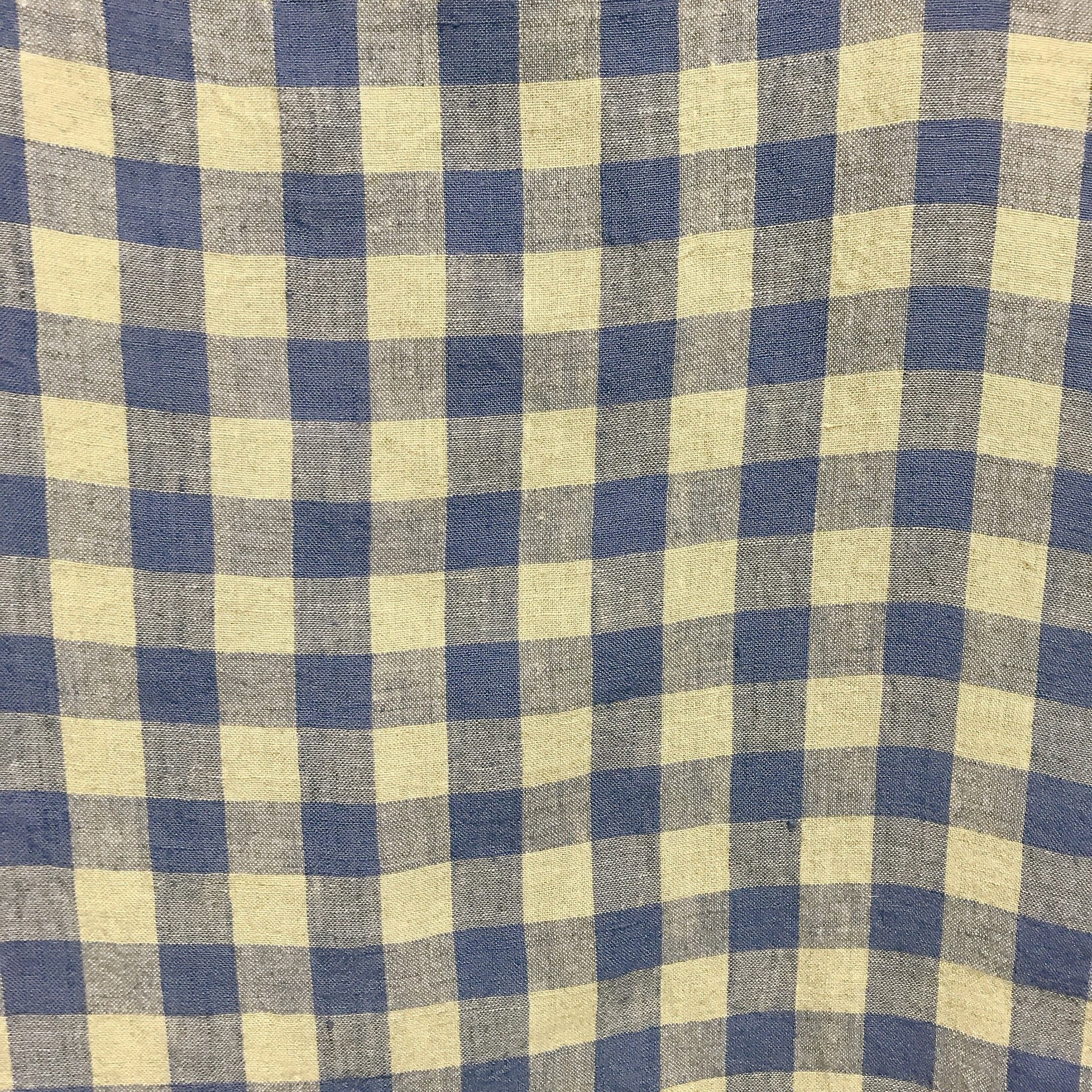 Dusty Periwinkle and Natural Beige Gingham Linen Curtain