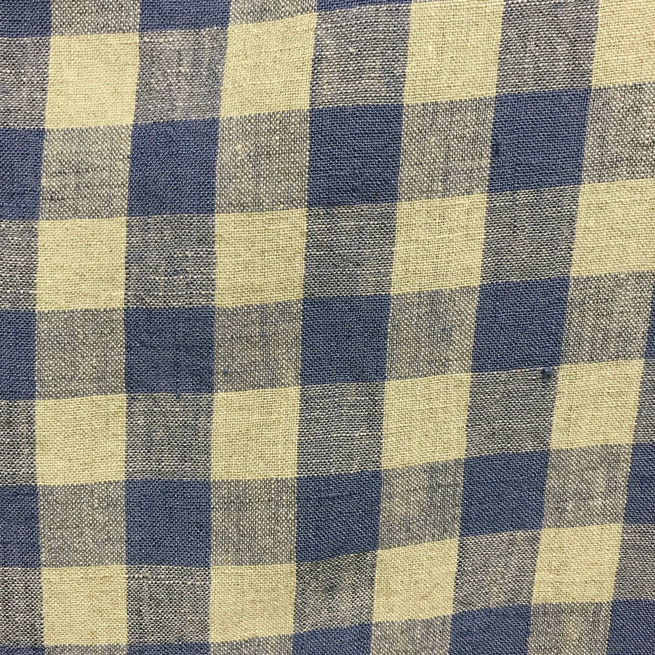 Dusty Periwinkle and Natural Beige Gingham Linen Curtain