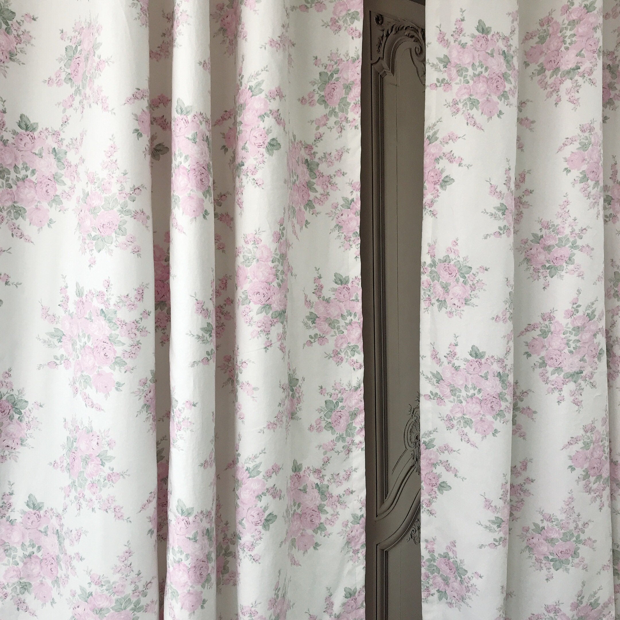 Light Pink Floral Curtain on White