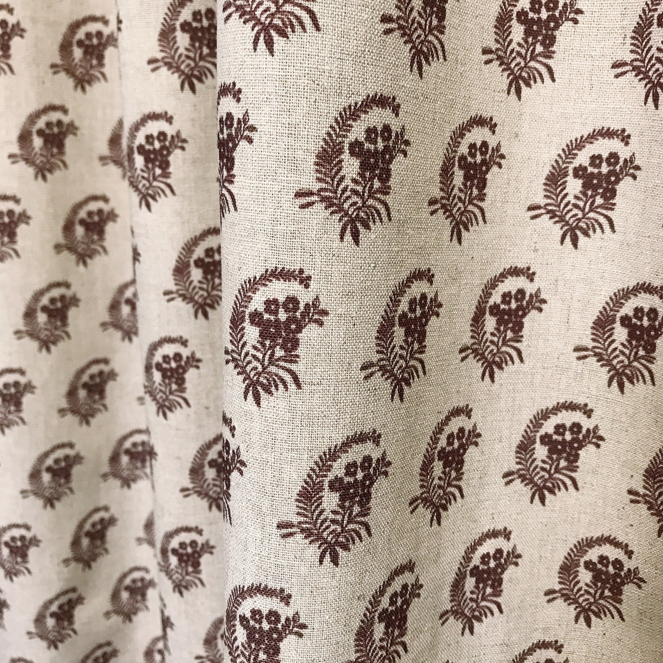 Brown Leafy Floral Curtain on Natural Beige