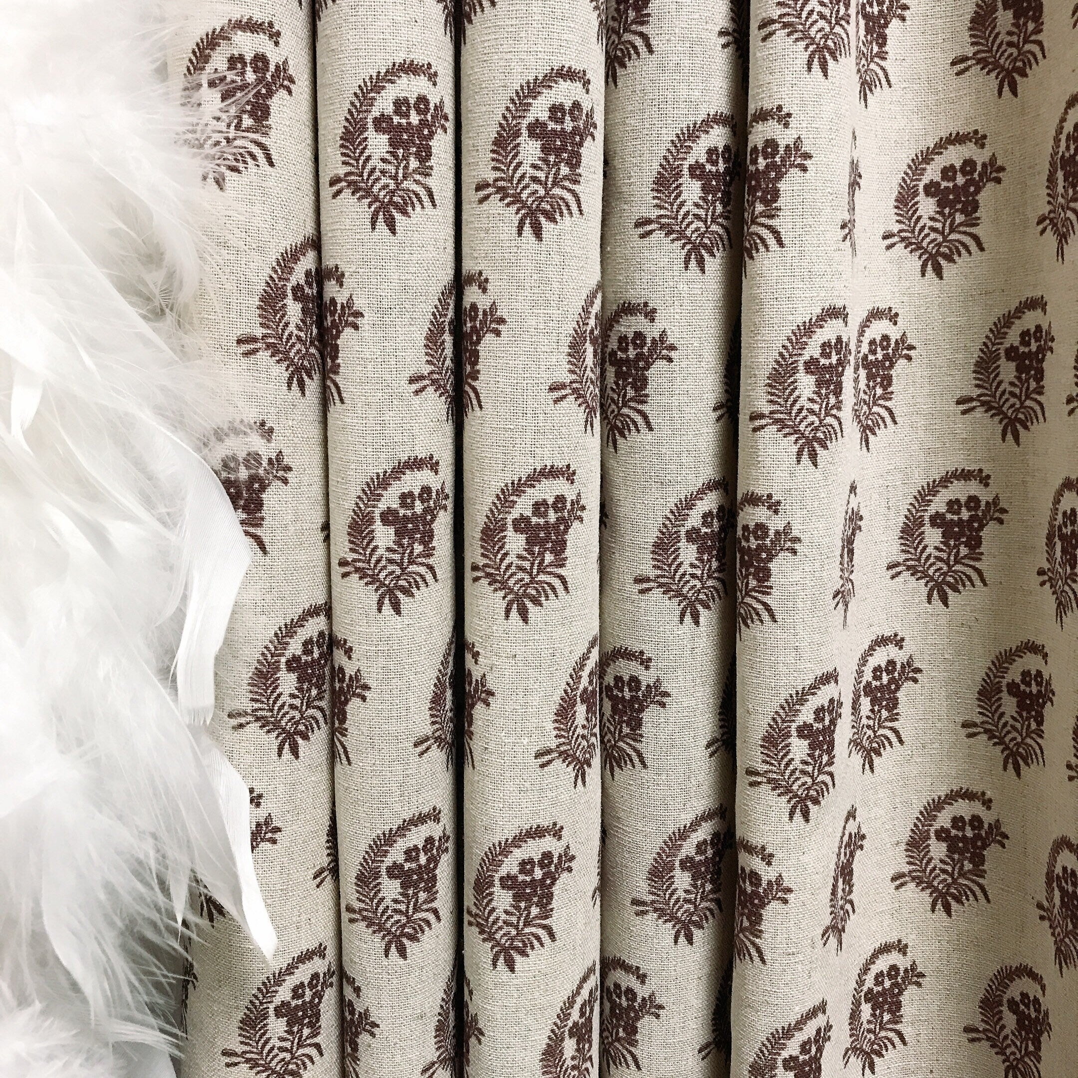 Brown Leafy Floral Curtain on Natural Beige